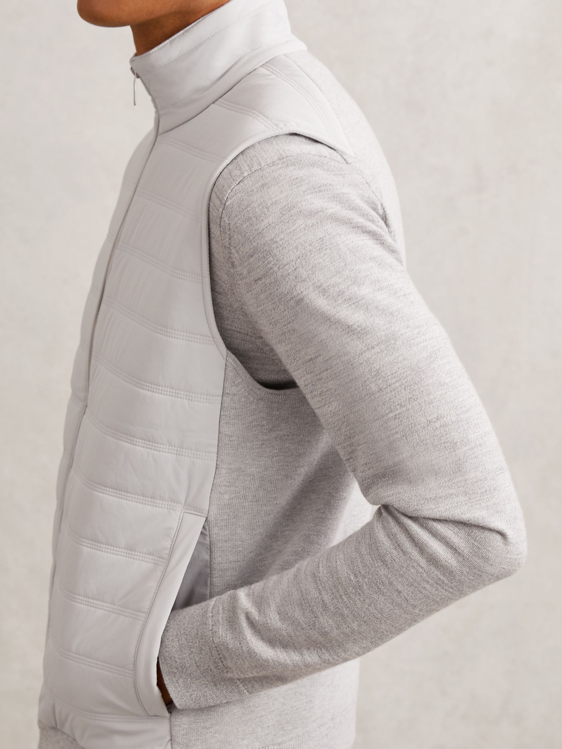 Funnel-Neck Quilted Knit Gilet in Soft Grey