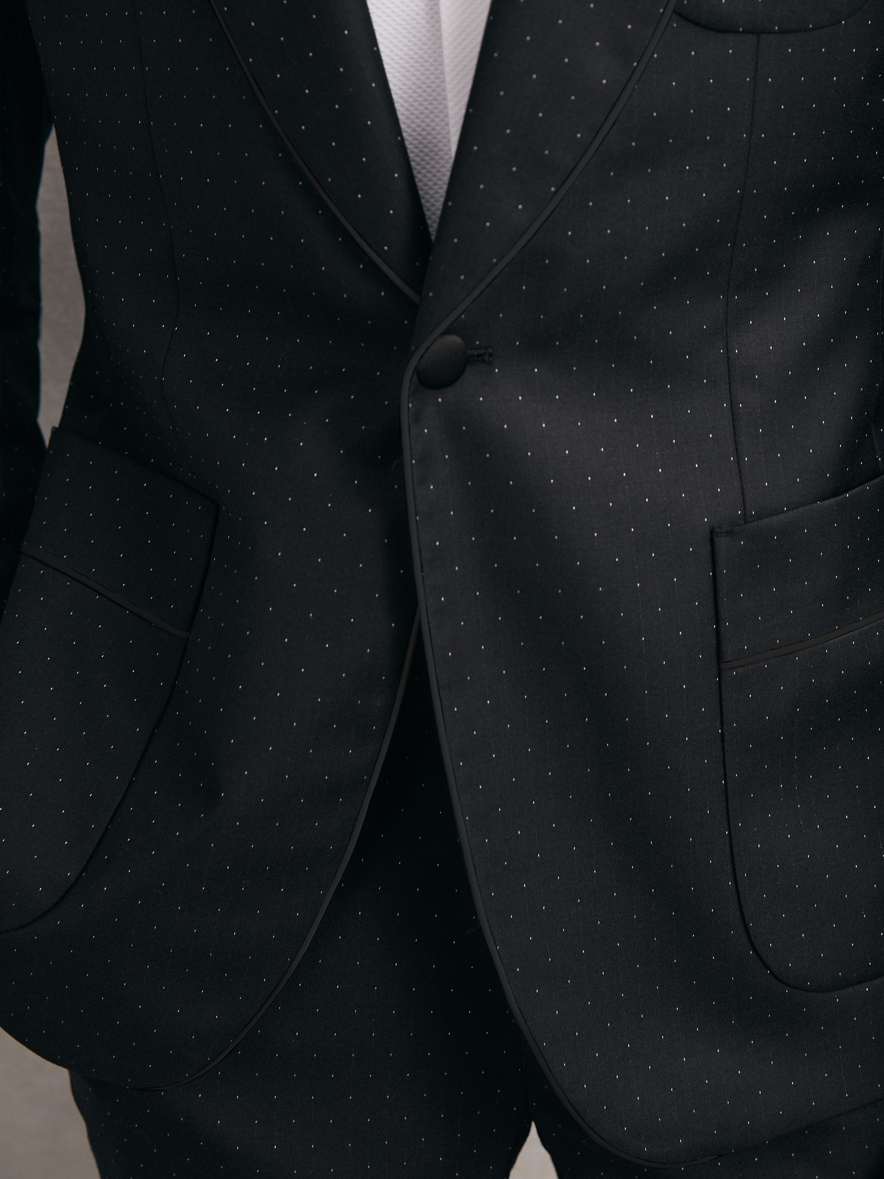 Single-Breasted Polka-Dot Suit Blazer Tailored-Fit Wool-Blend in Midnight Navy