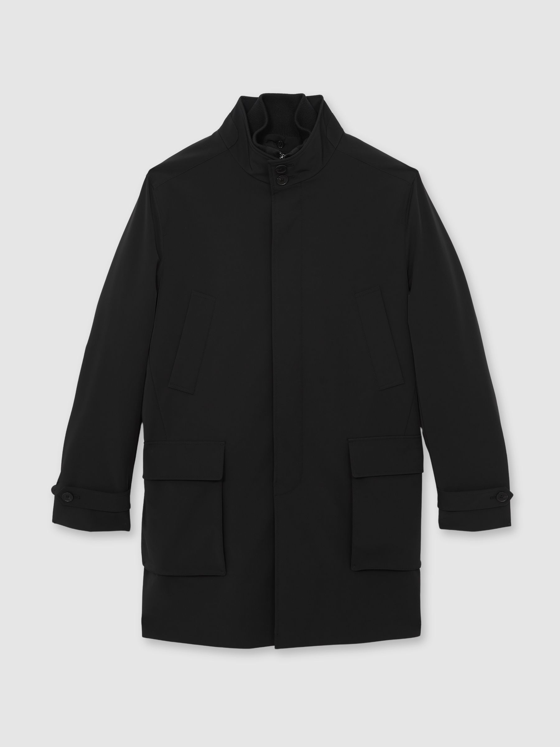 Hybrid Removable-Gilet Overcoat in Black