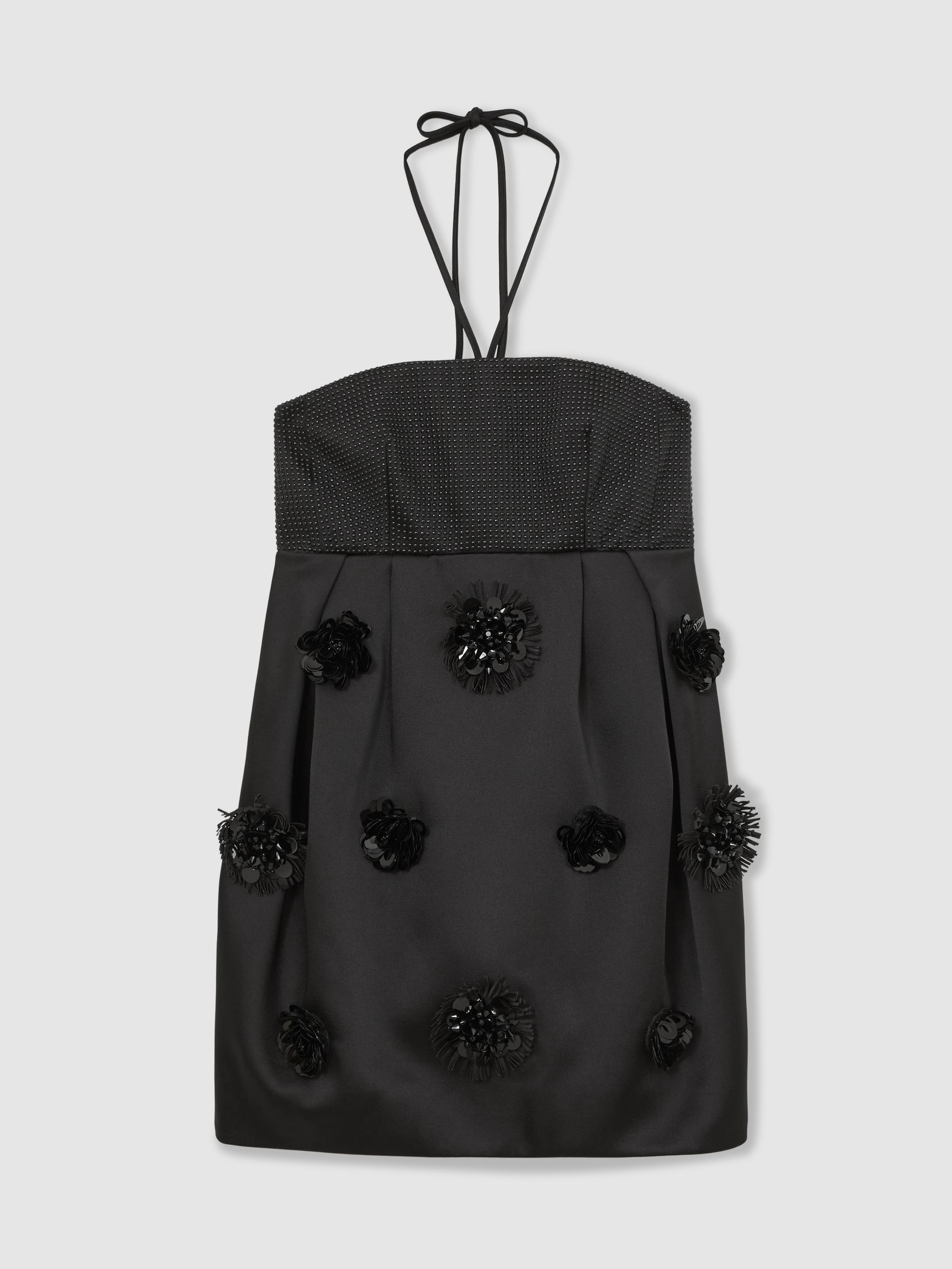 Atelier Satin Embellished Corset Dress in Black