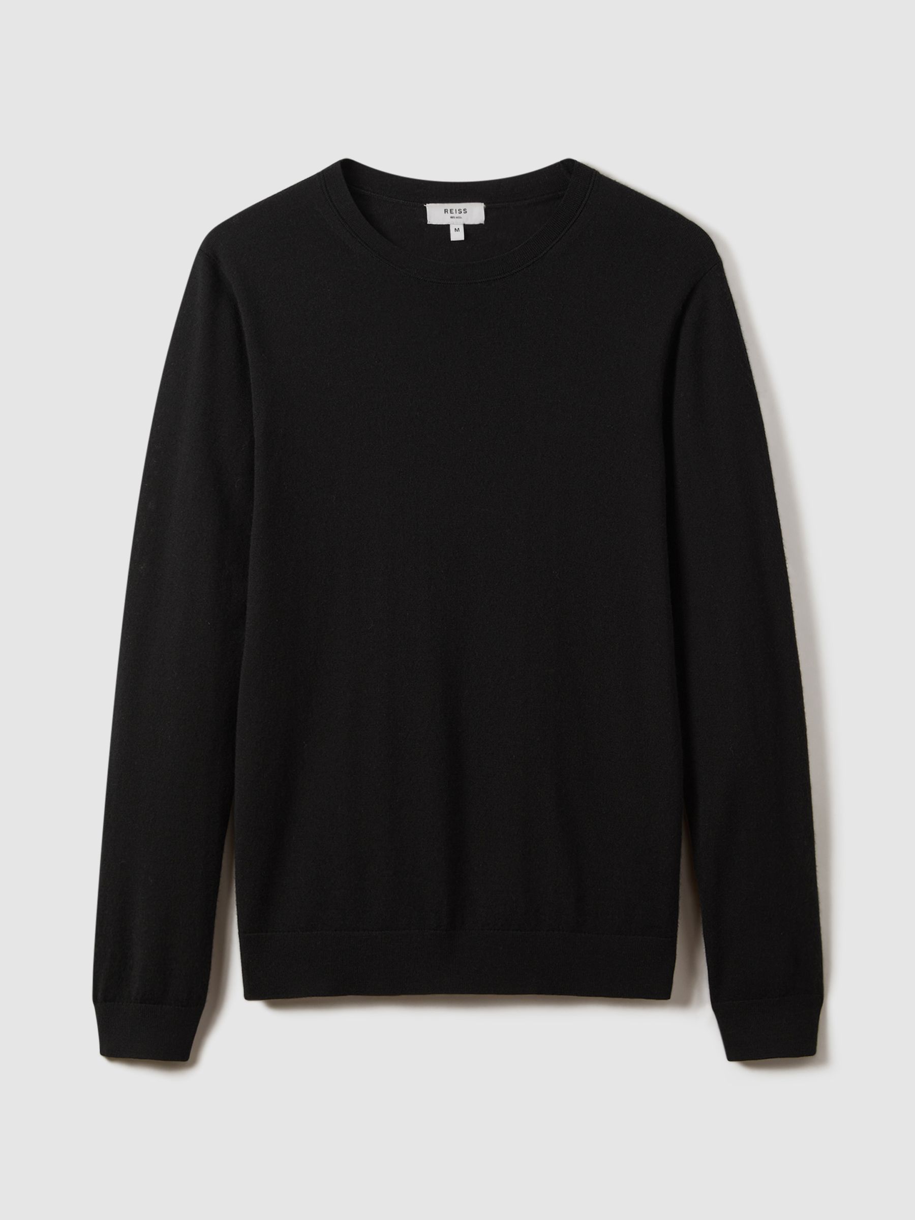Merino Wool Crew Neck Jumper in Black