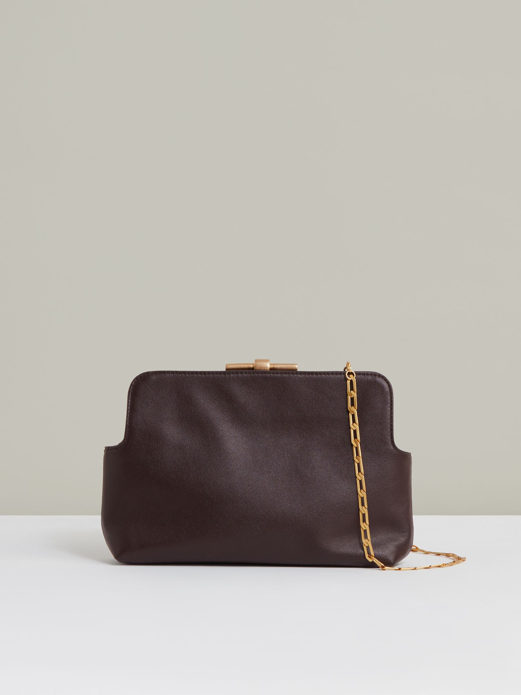 Leather Frame Clutch Bag in Burgundy