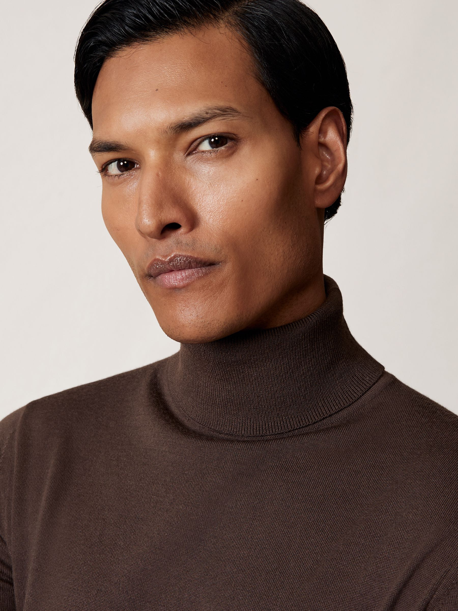 Merino Wool Roll-Neck Jumper in Chocolate Brown