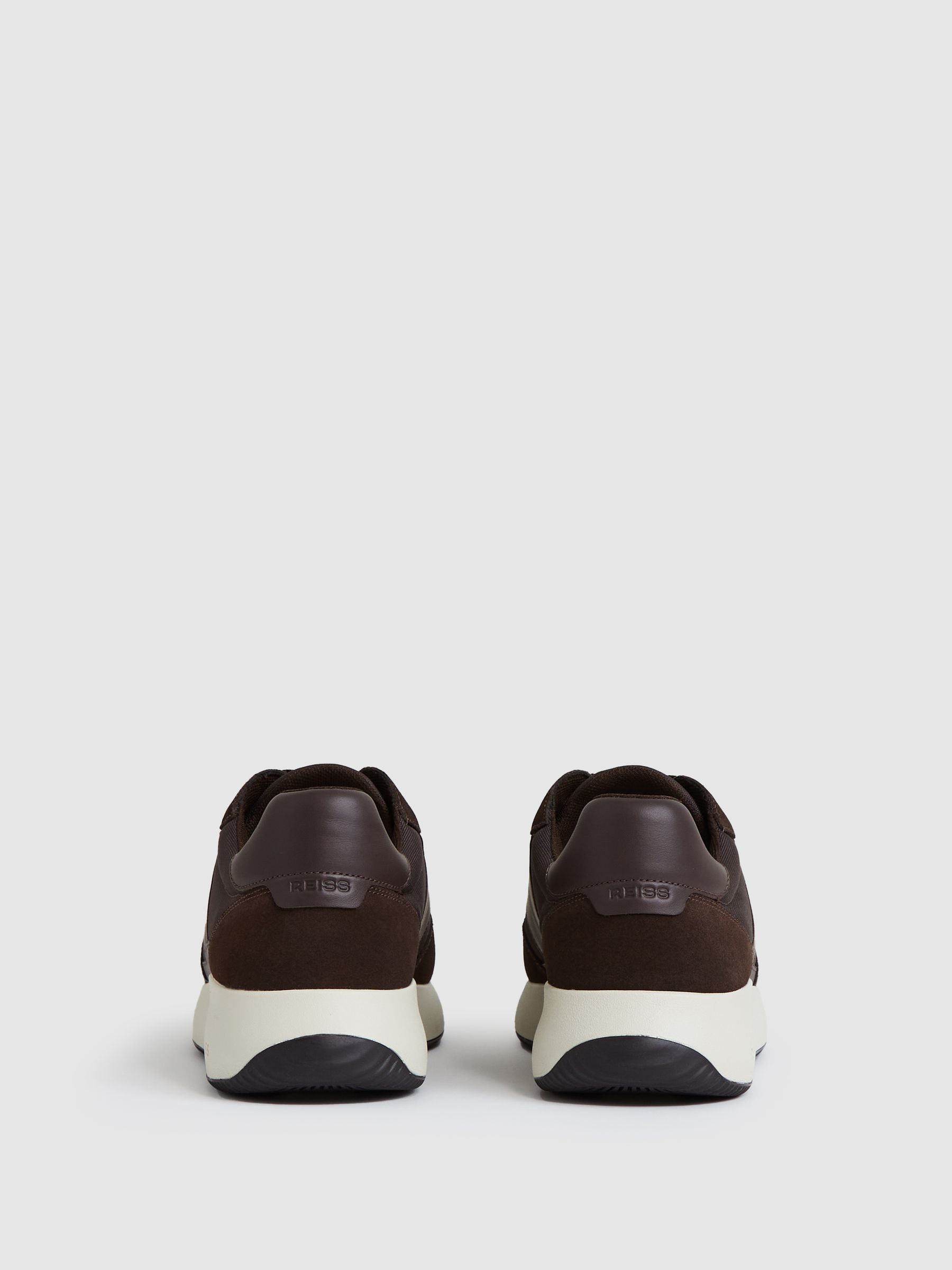 Bonded-Leather Suede Running Trainers in Chocolate Brown