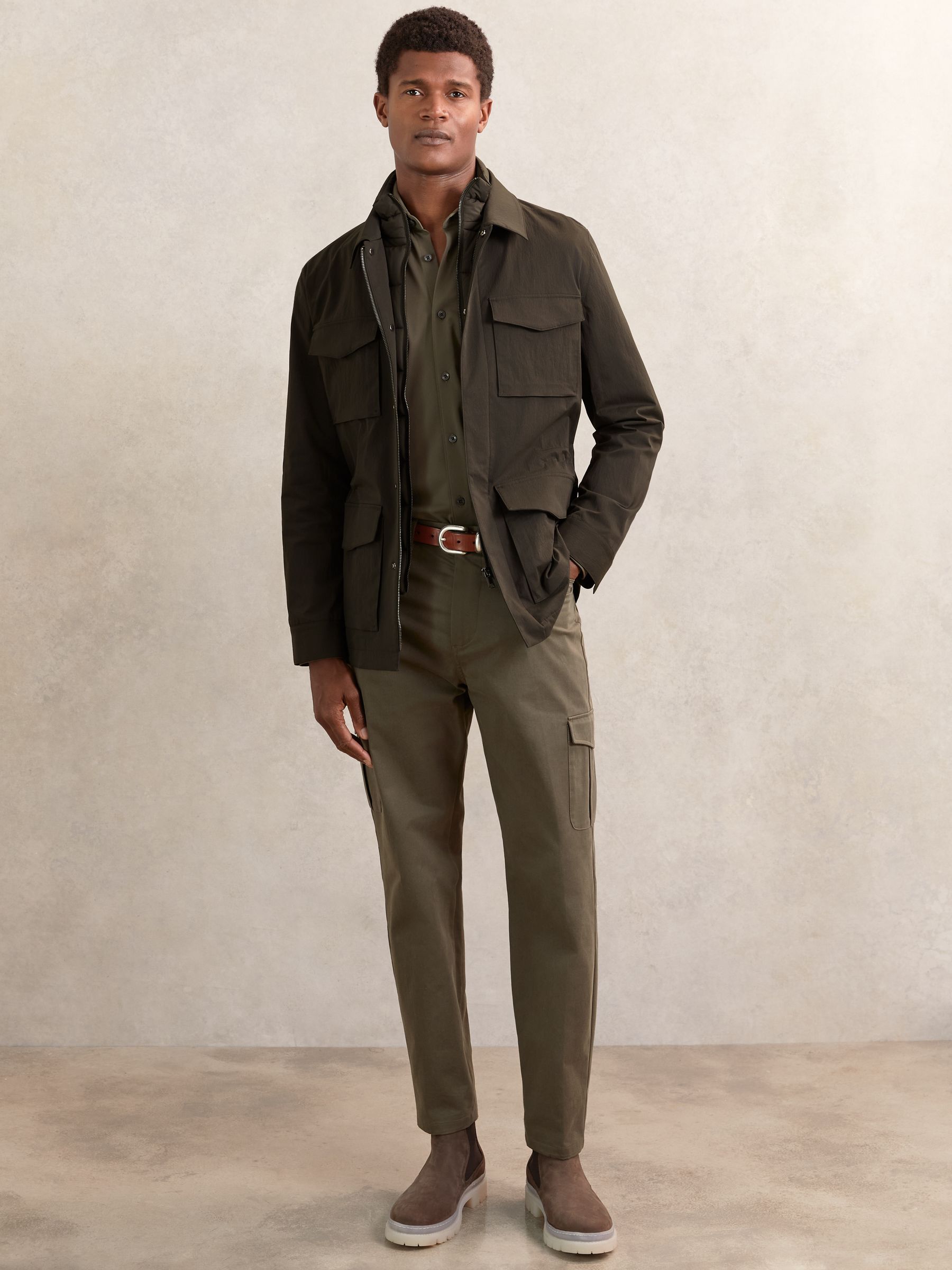 Removable-Gilet Safari Jacket in Green