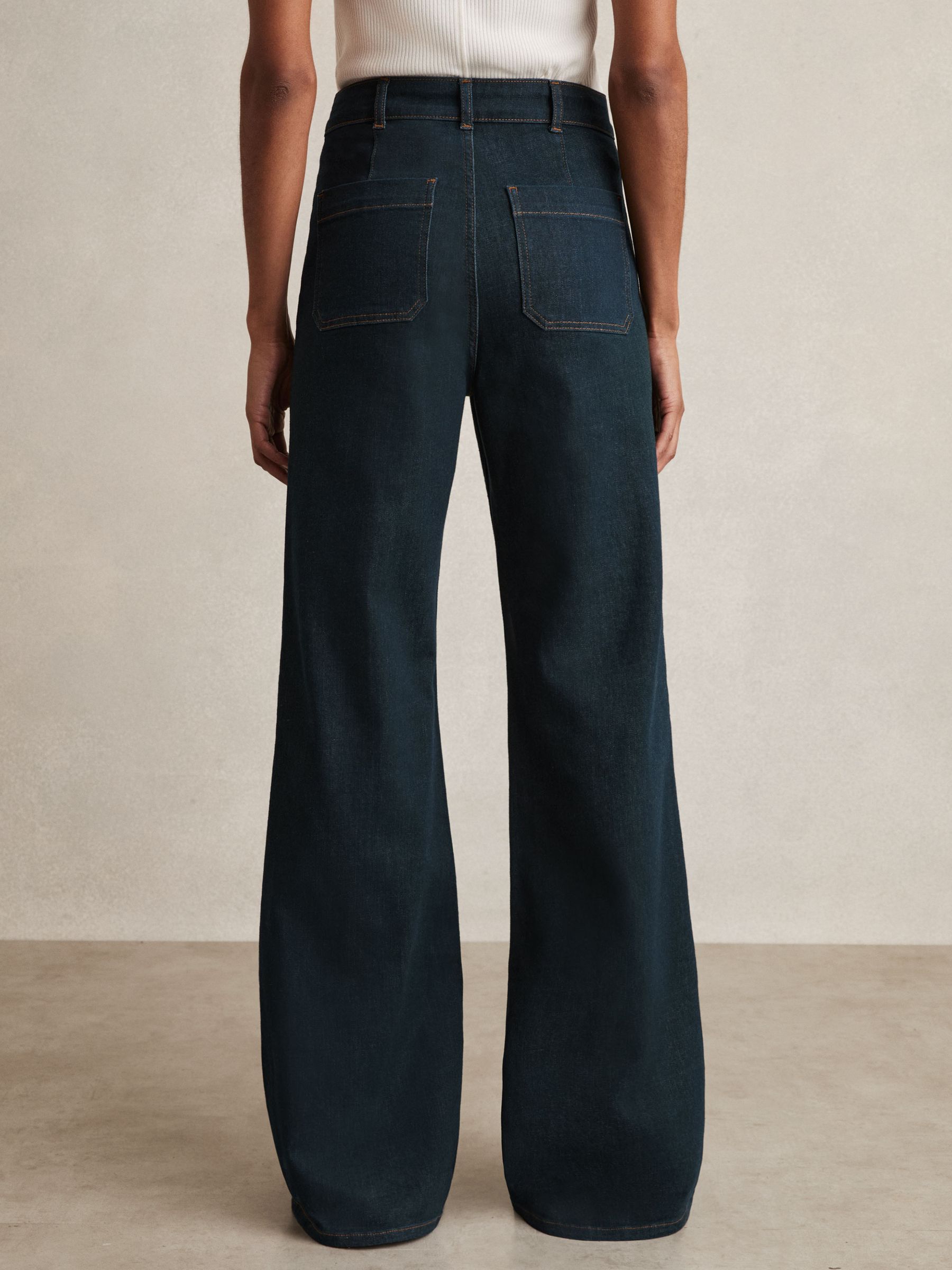 Patch-Pocket Flared Jeans in Dark Blue