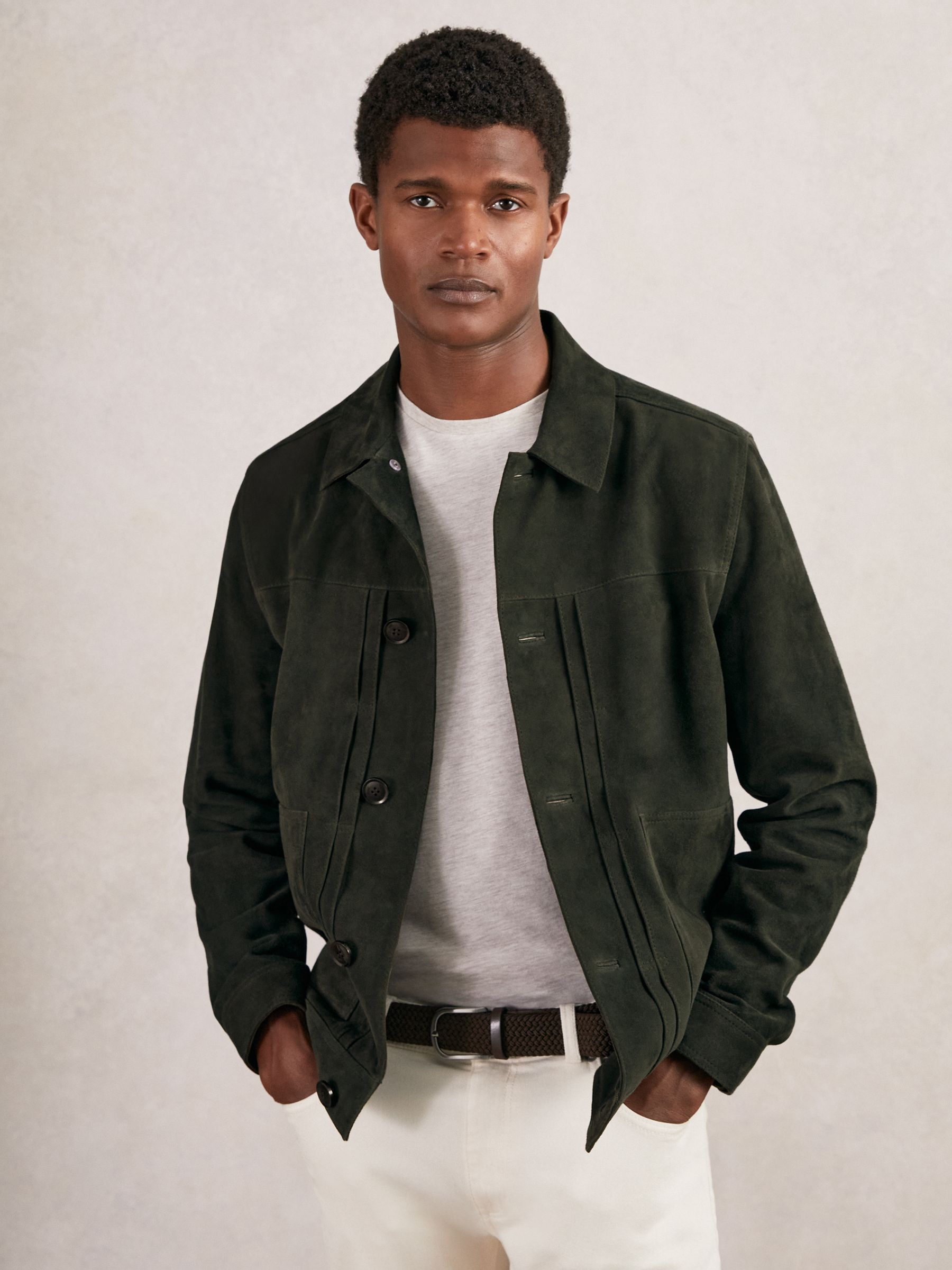 Suede Worker Jacket in Dark Green