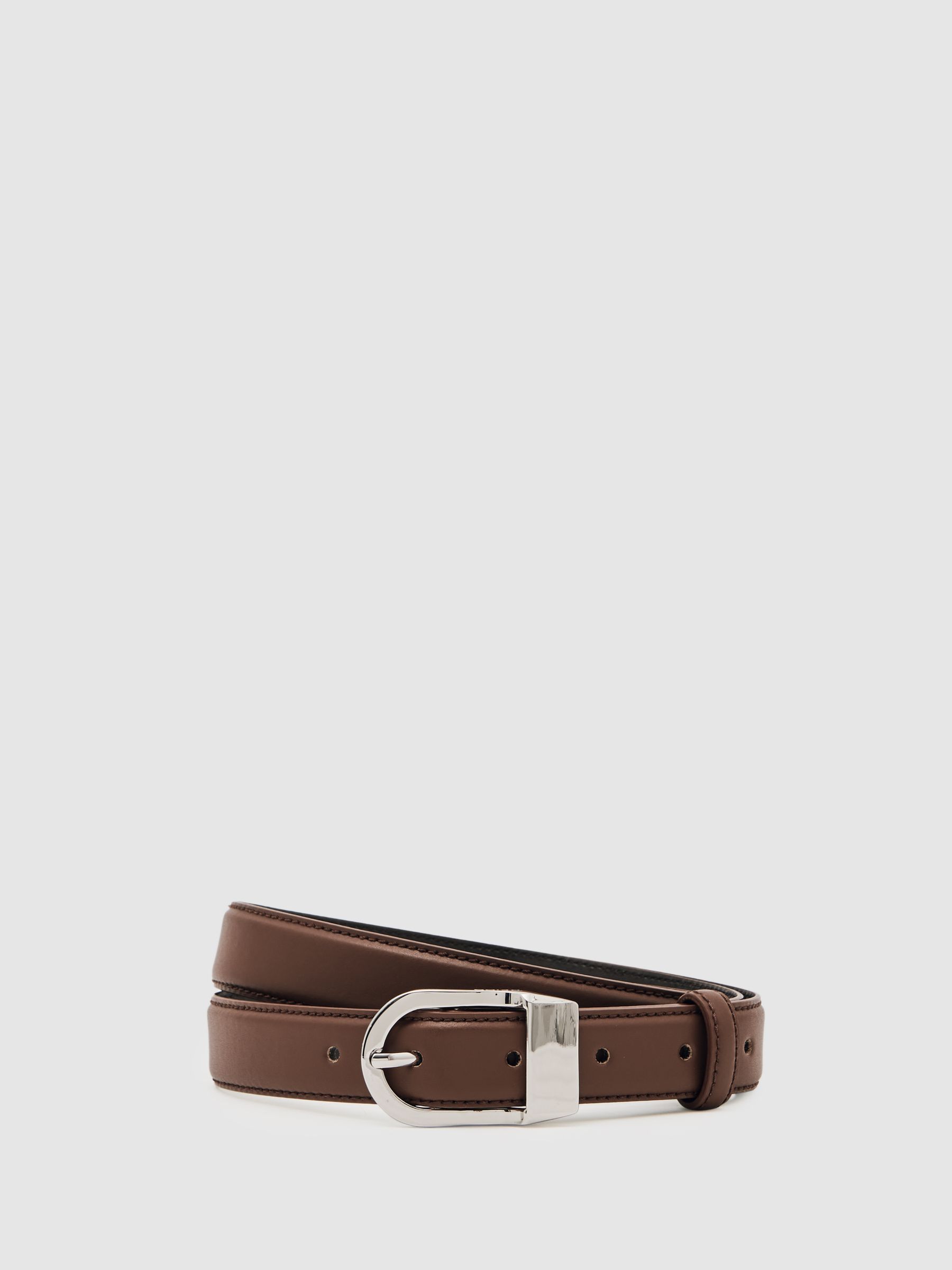 Leather Curved-Buckle Belt in Chocolate
