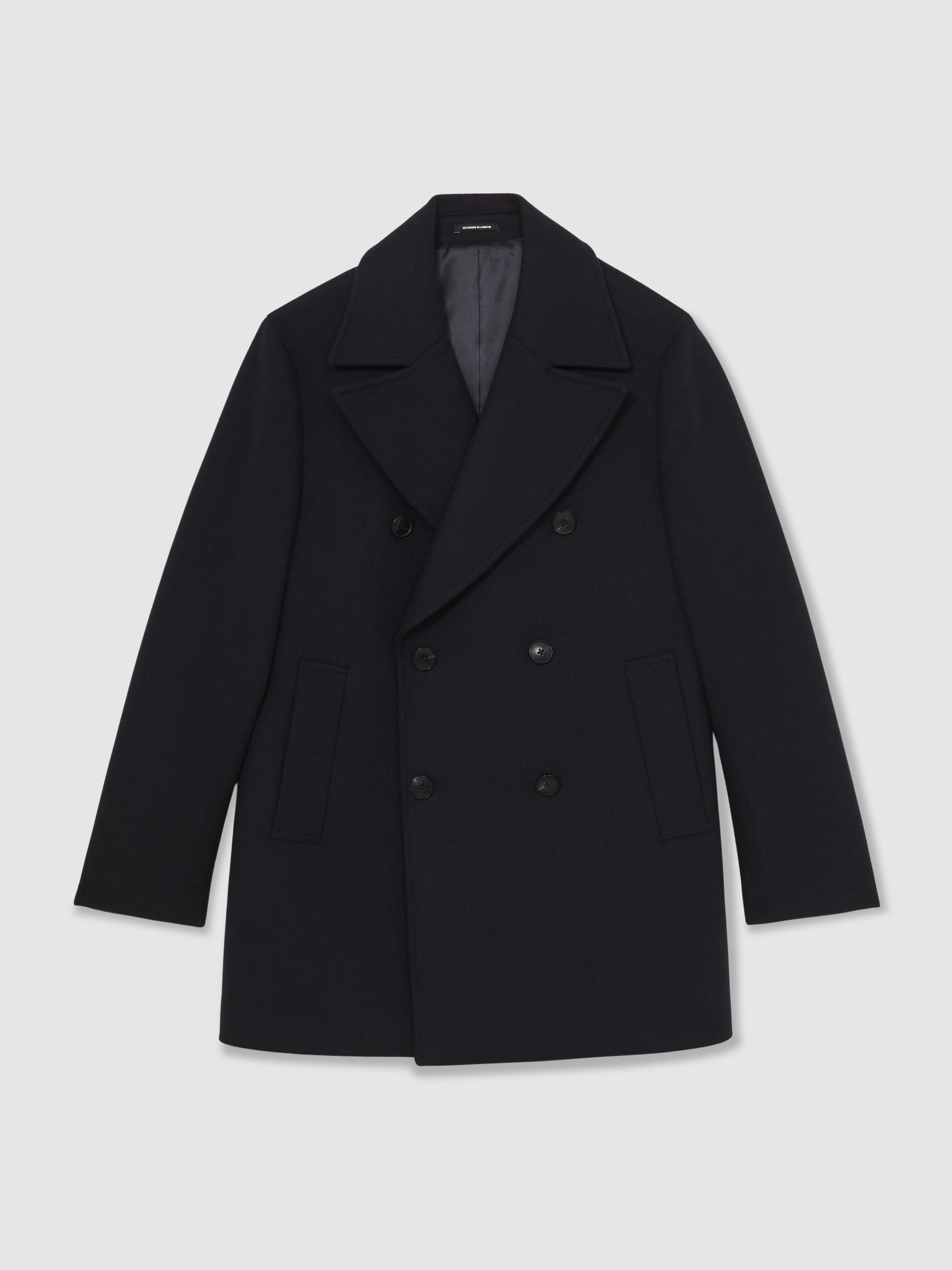 Wool-Blend Double-Breasted Pea Coat in Navy