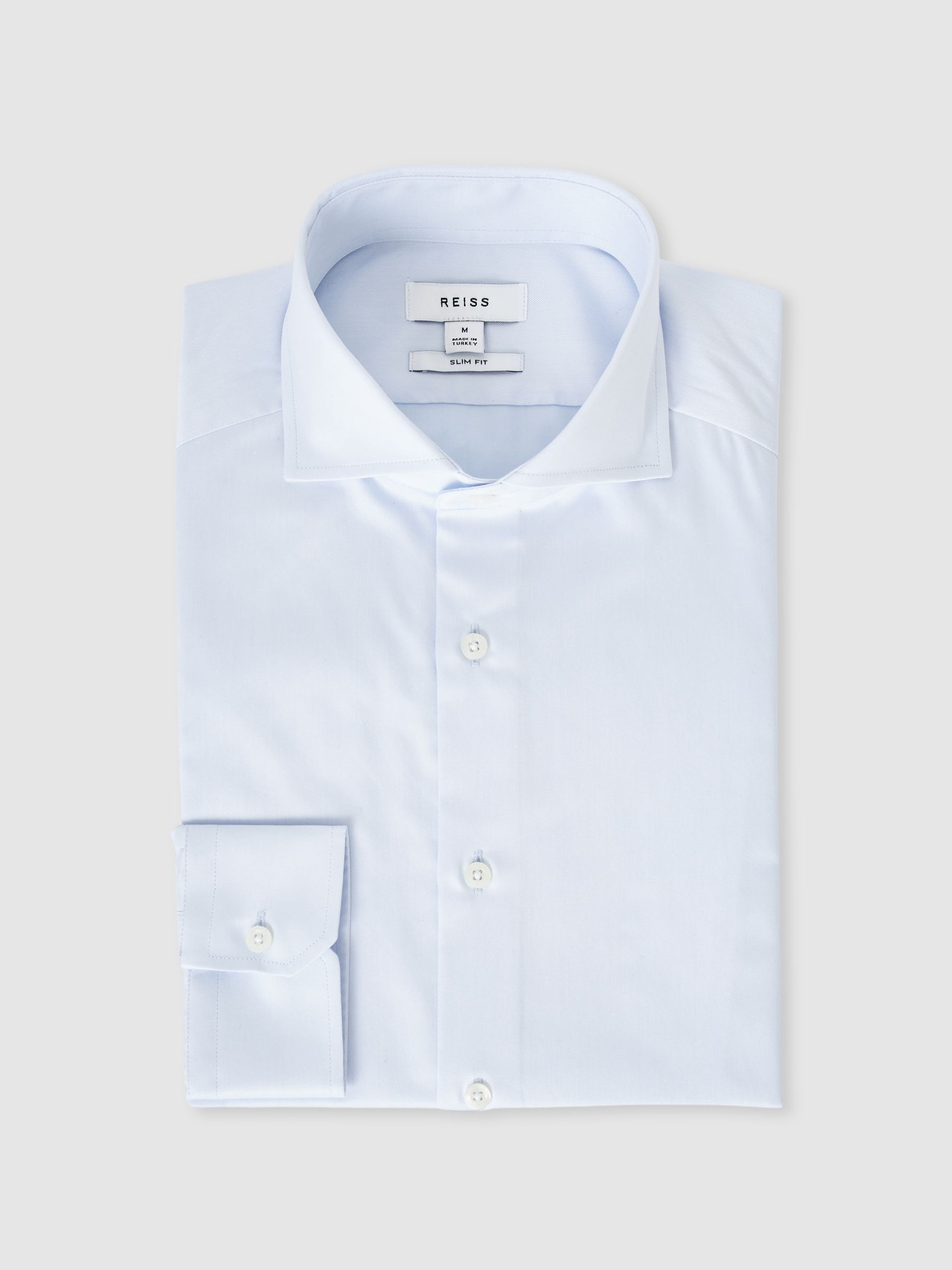 Slim Fit Two-Fold Cotton Shirt in Soft Blue
