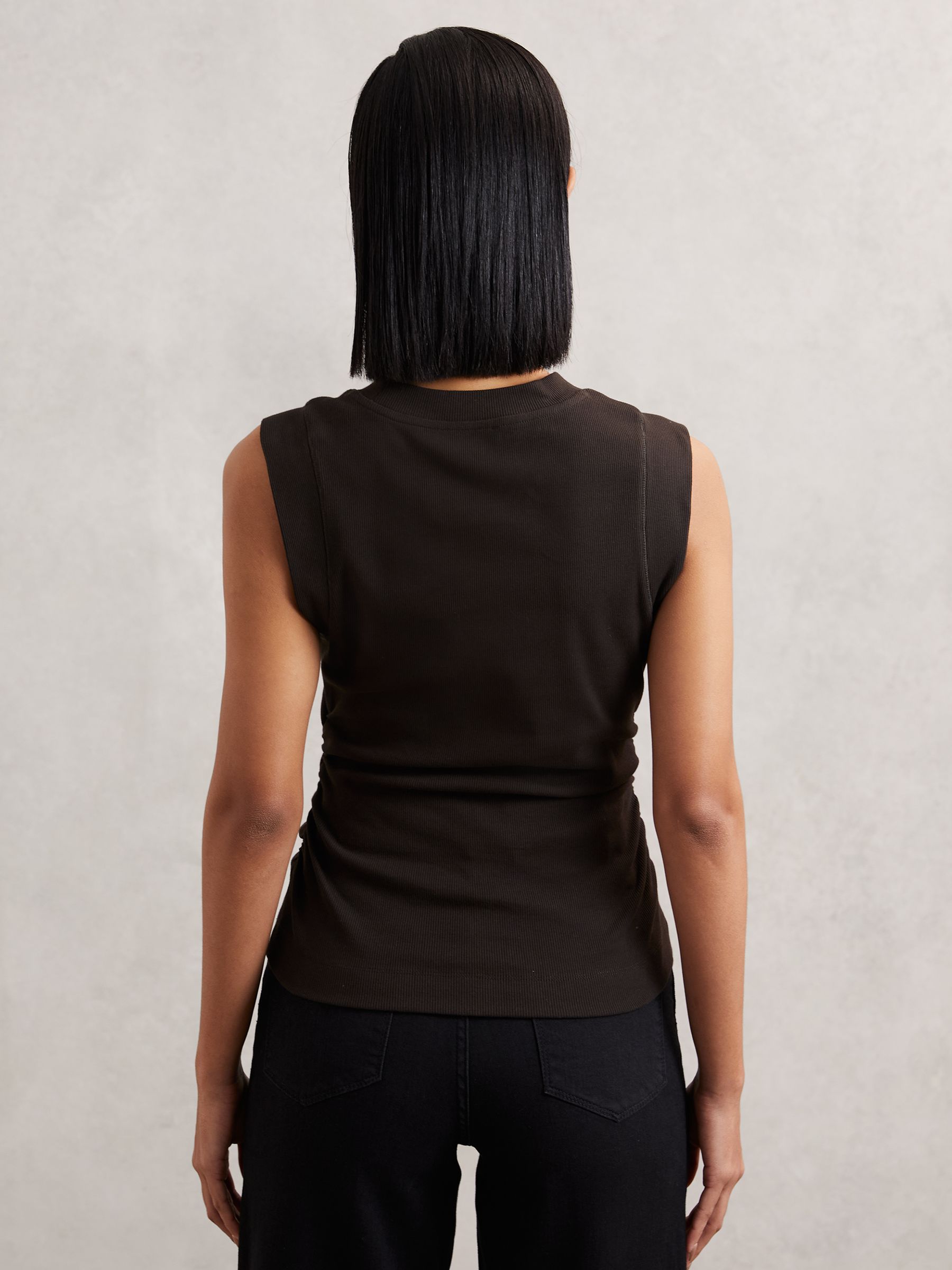 Fine-Rib Ruched Vest Top in Chocolate