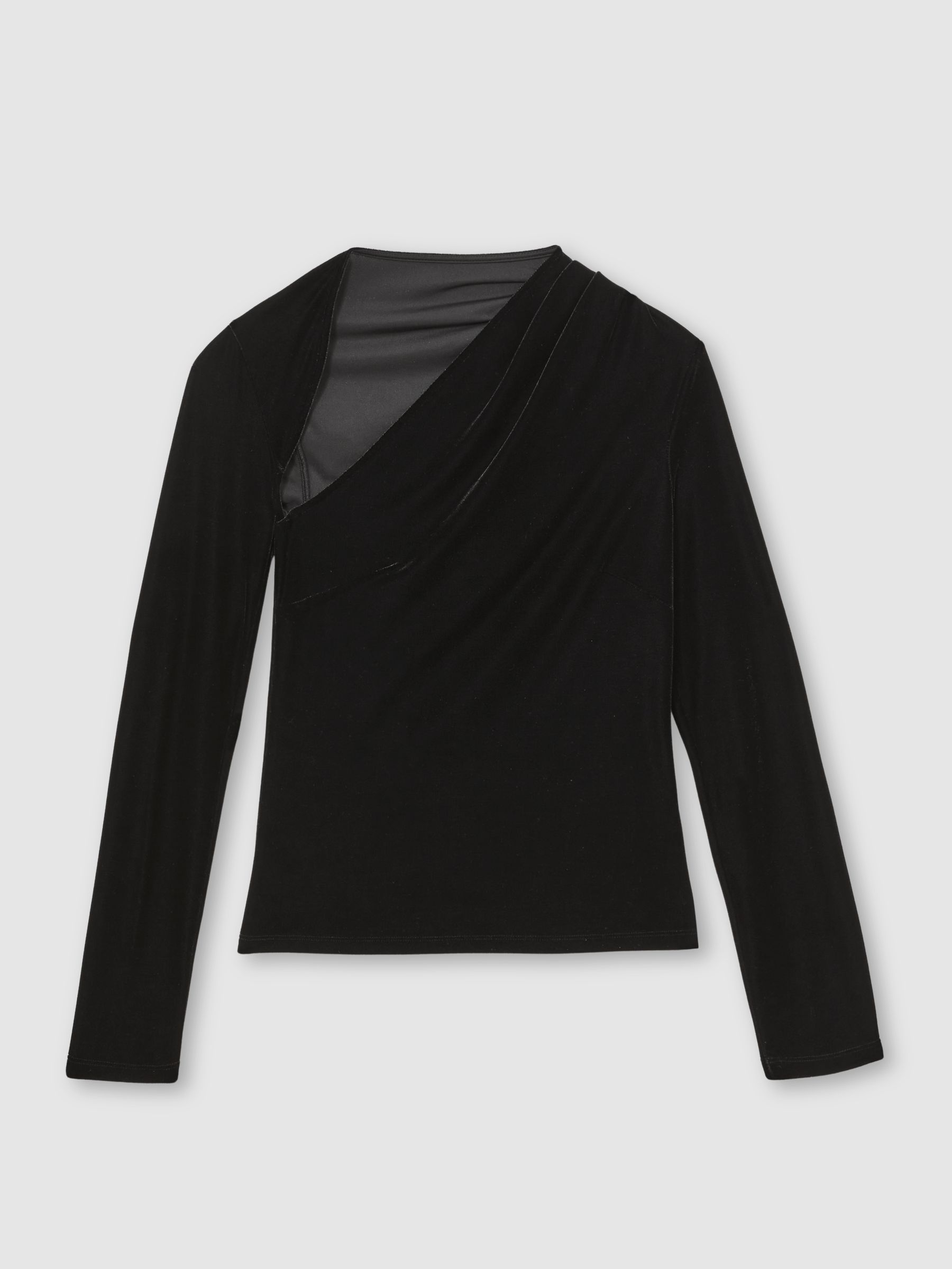Velvet Cut-Out Long-Sleeve Top in Black