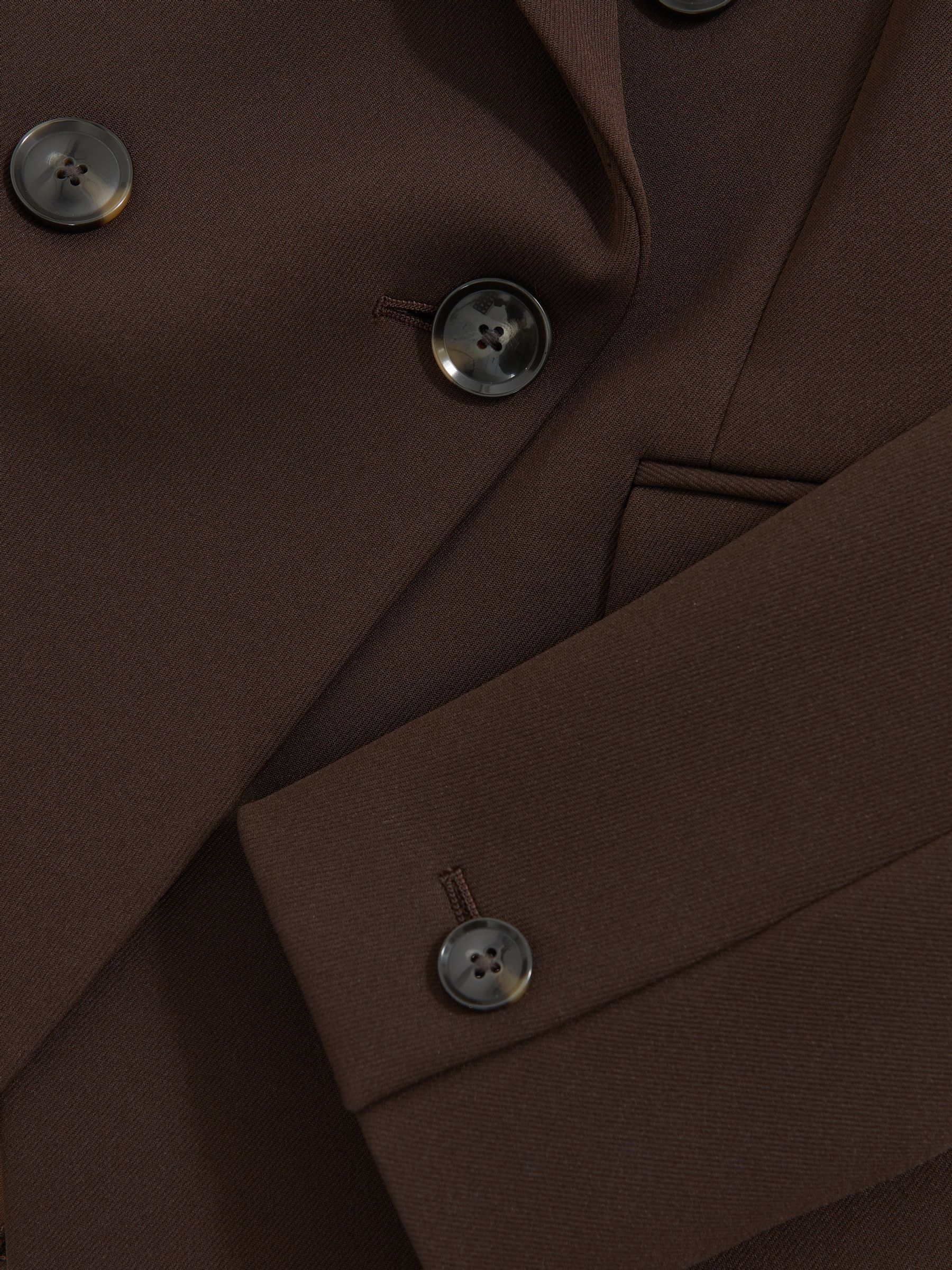 Petite Twill Double-Breasted Blazer in Chocolate Brown