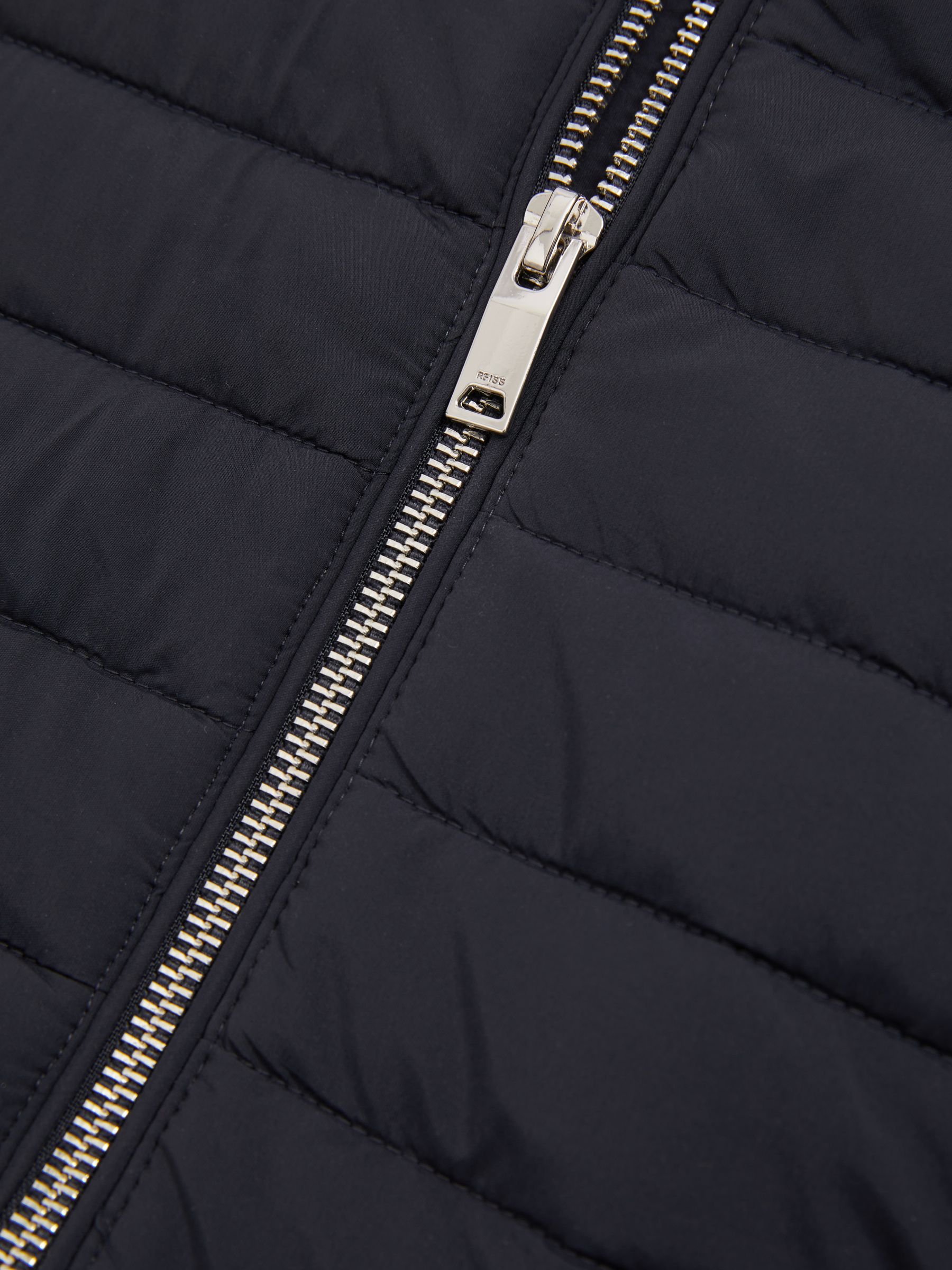 Hybrid Quilt and Knit Zip-Through Jacket in Navy