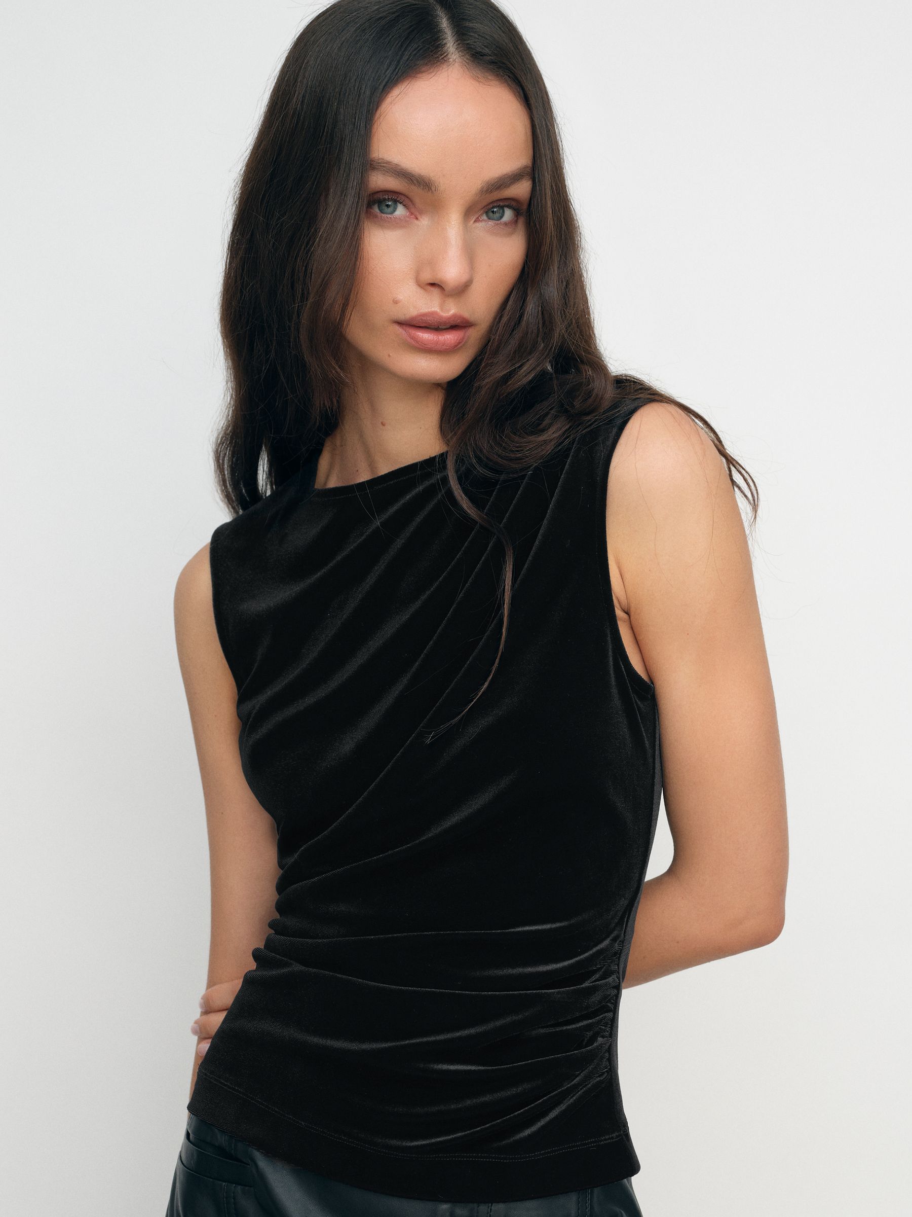 Velvet Drape Sleeveless Top in Black