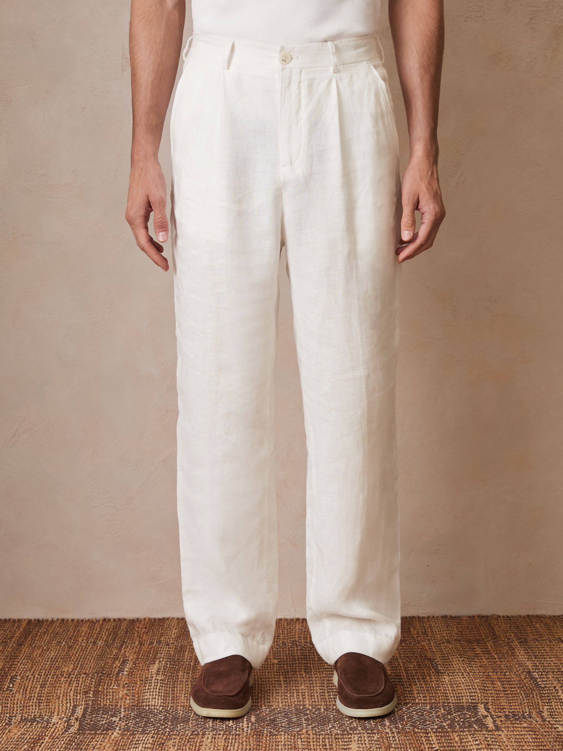 Reiss | Ché Linen Wide-Leg Trousers in White