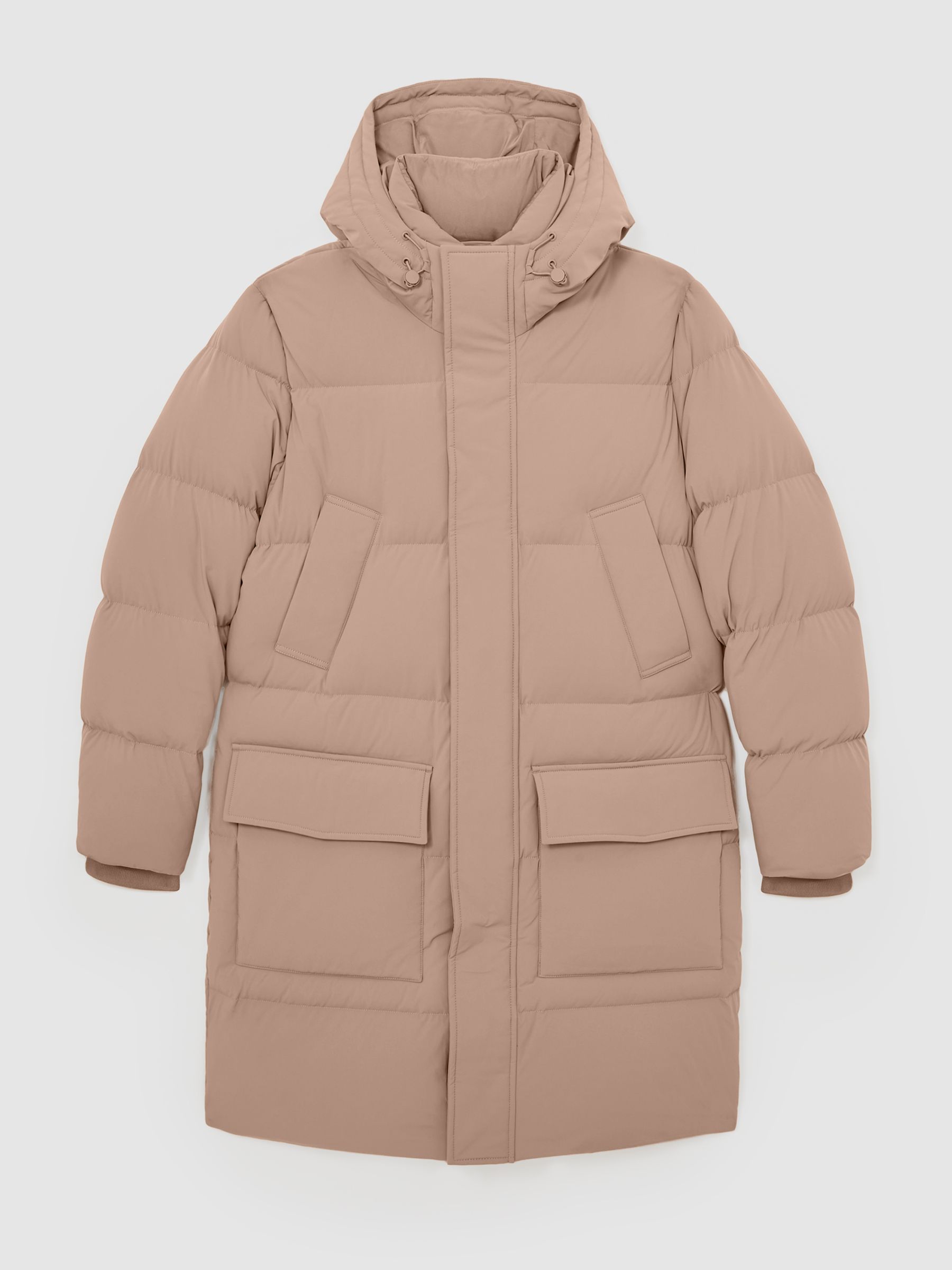 Longline Quilted Puffer Jacket in Light Camel Brown