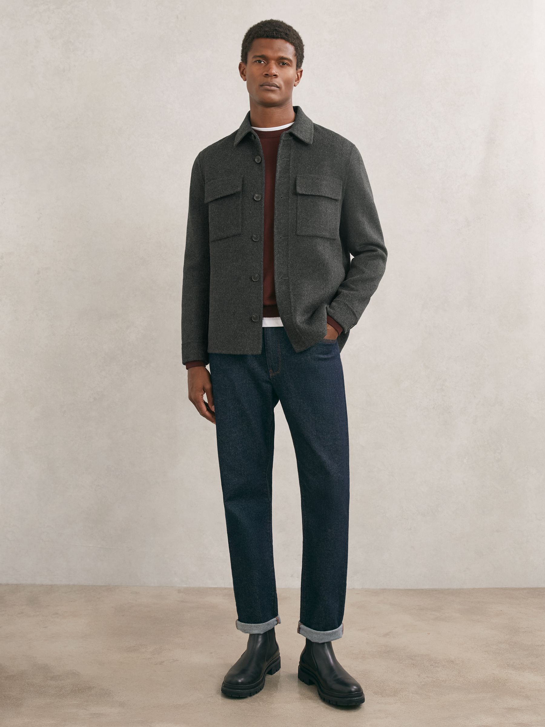 Wool-Blend Twin-Pocket Overshirt in Charcoal Grey