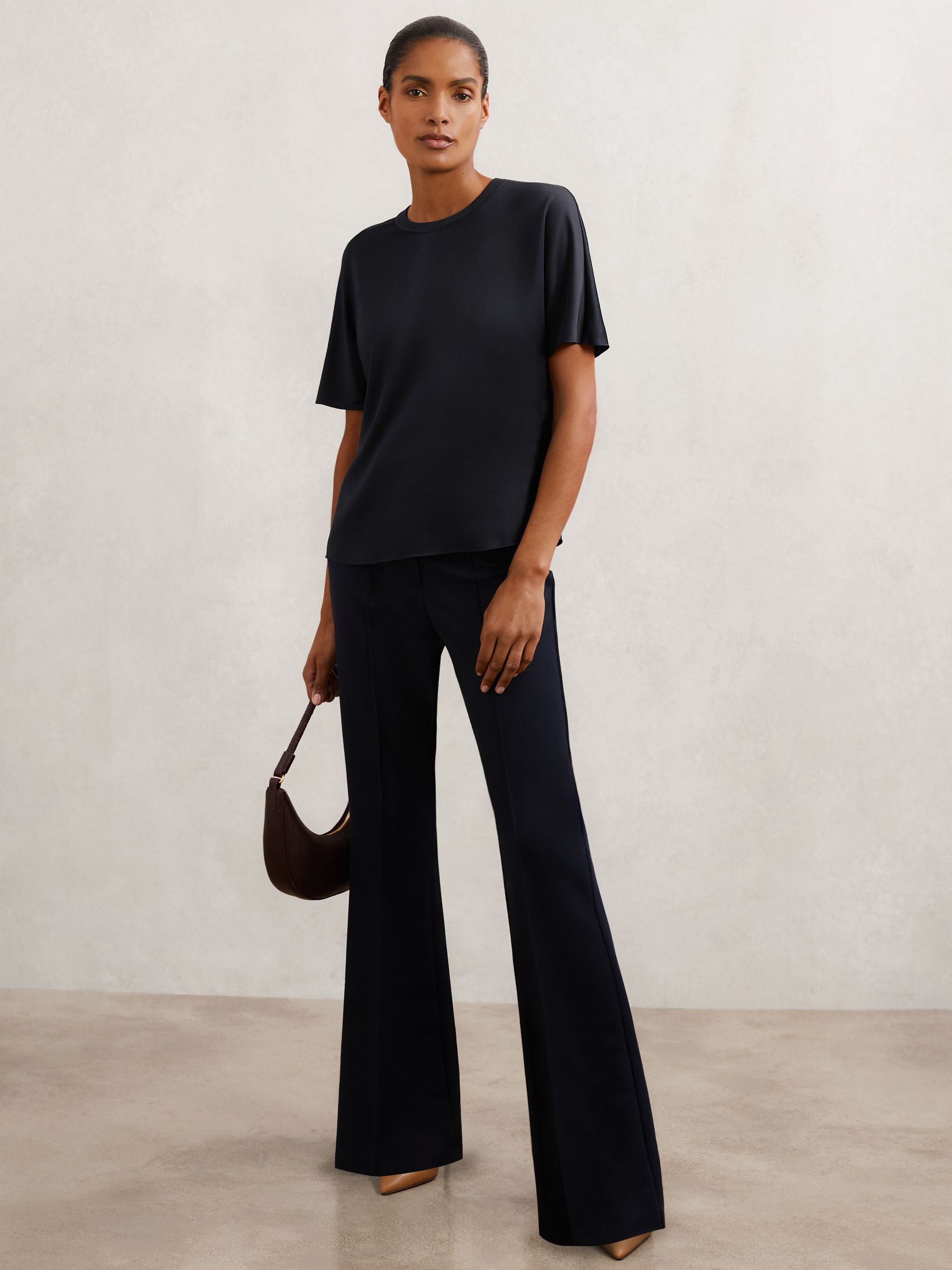 Silk Short-Sleeve Top in Navy