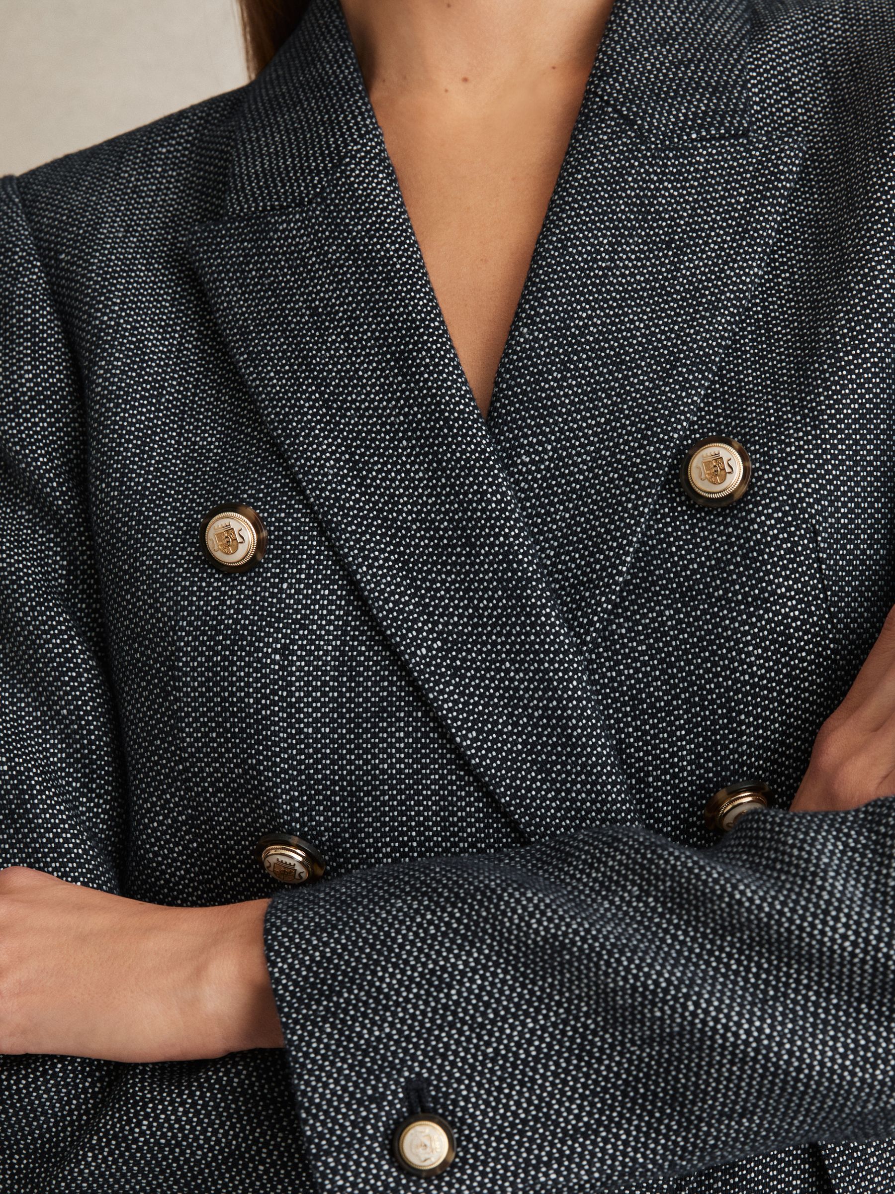 Petite Linen-Cotton Double-Breasted Blazer in Navy