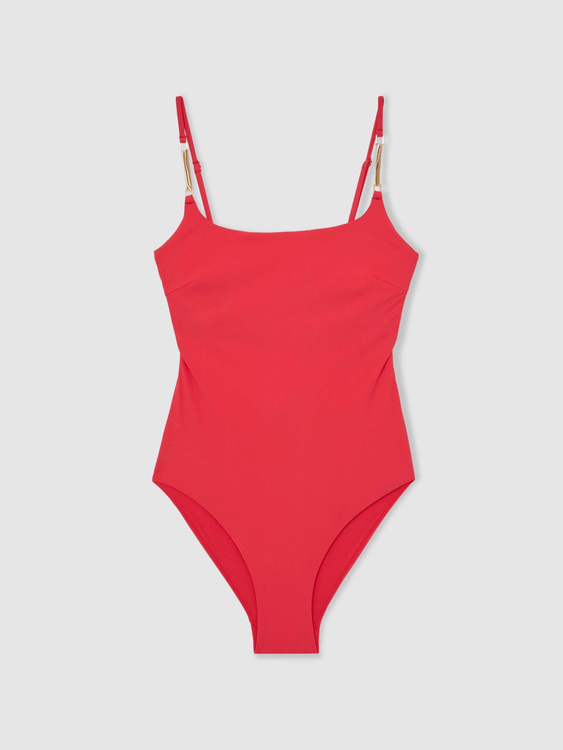 Hardware-Strap Cut-Out Swimsuit in Coral Red
