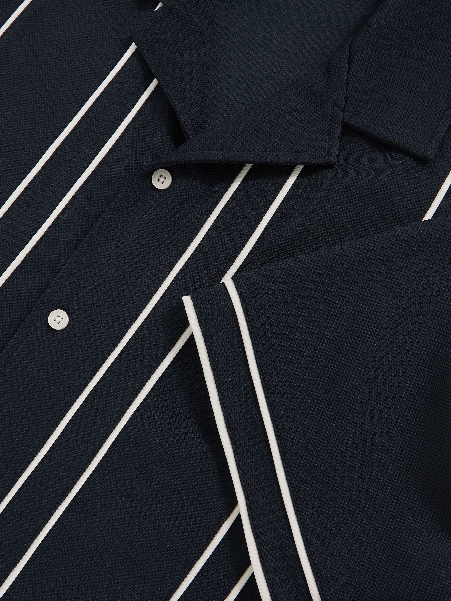 Piped-Stripe Cuban-Collar Shirt in Navy/White