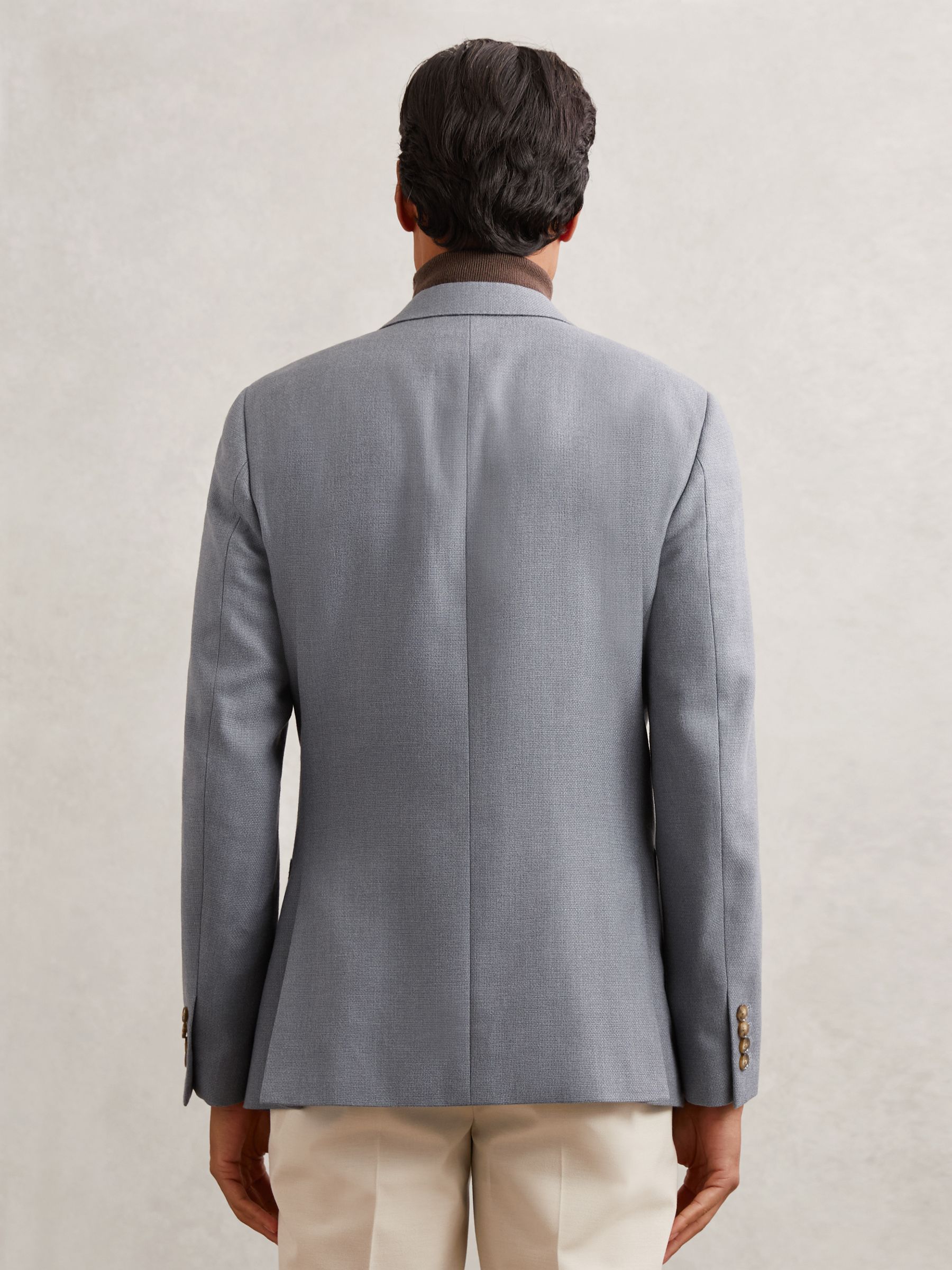 Slim-Fit Double-Breasted Blazer Wool-Blend in Airforce Blue