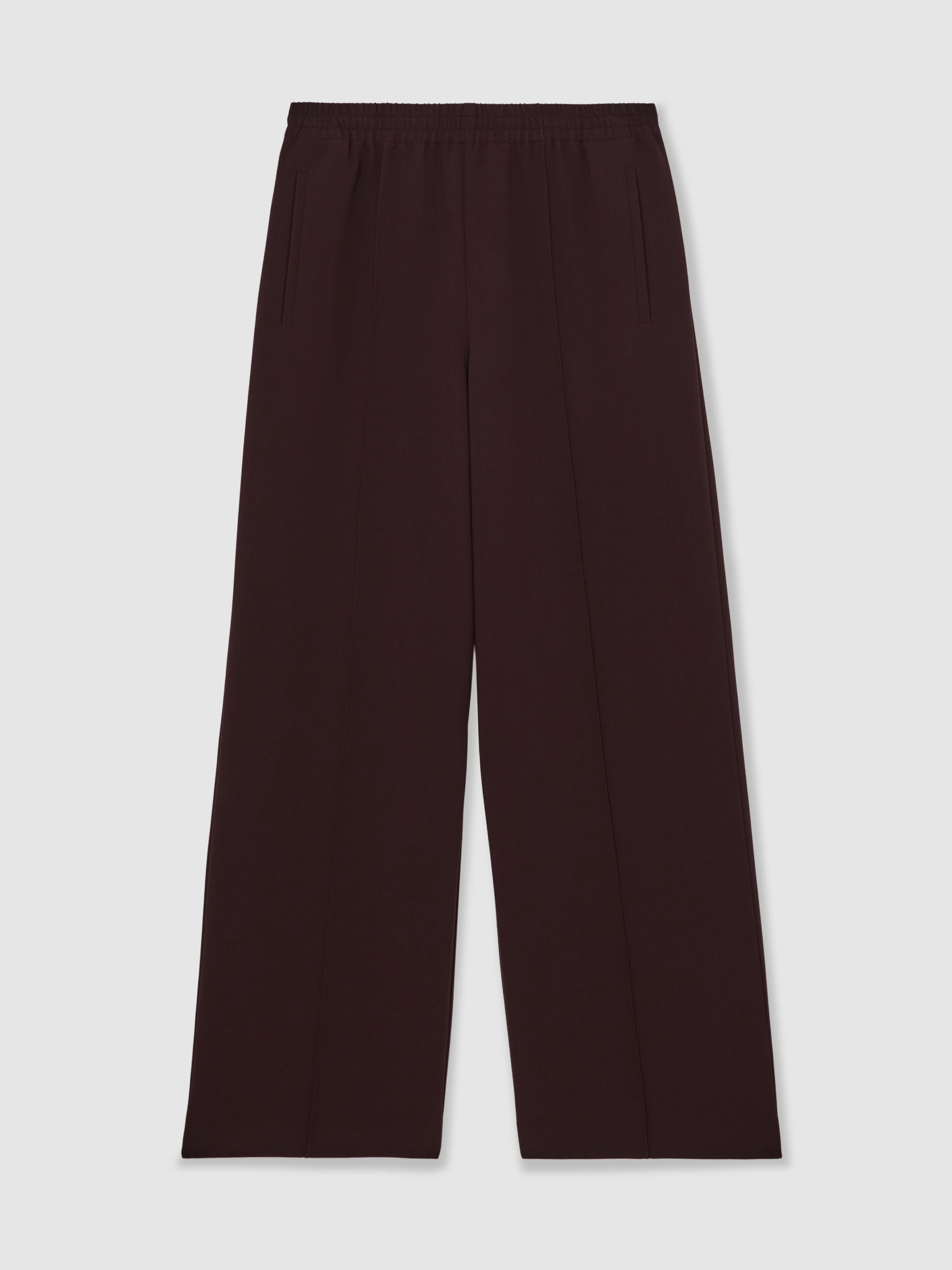 Wide Leg Elasticated Waist Trousers in Burgundy