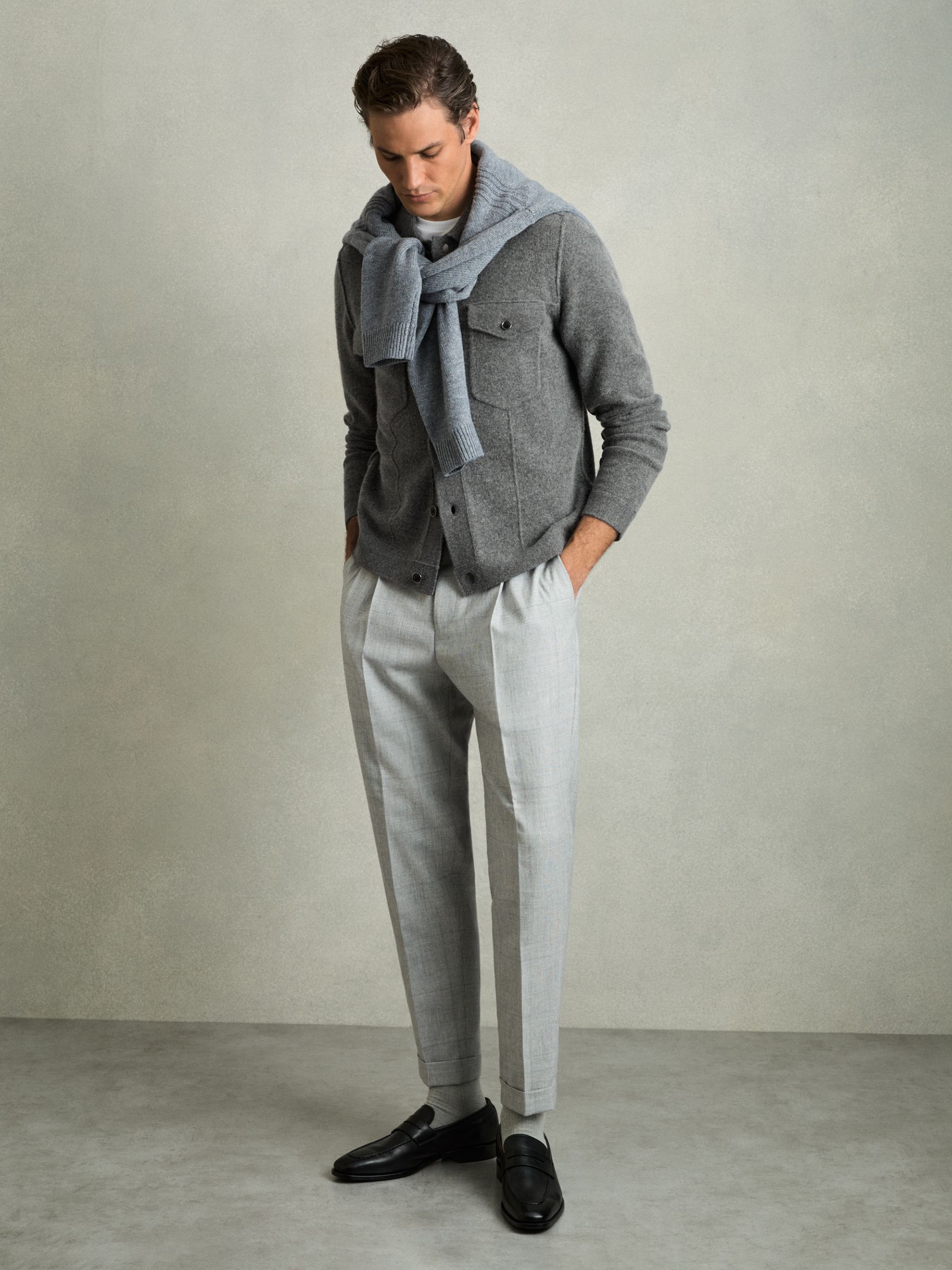 Wool Button Through Knitted Jacket in Charcoal