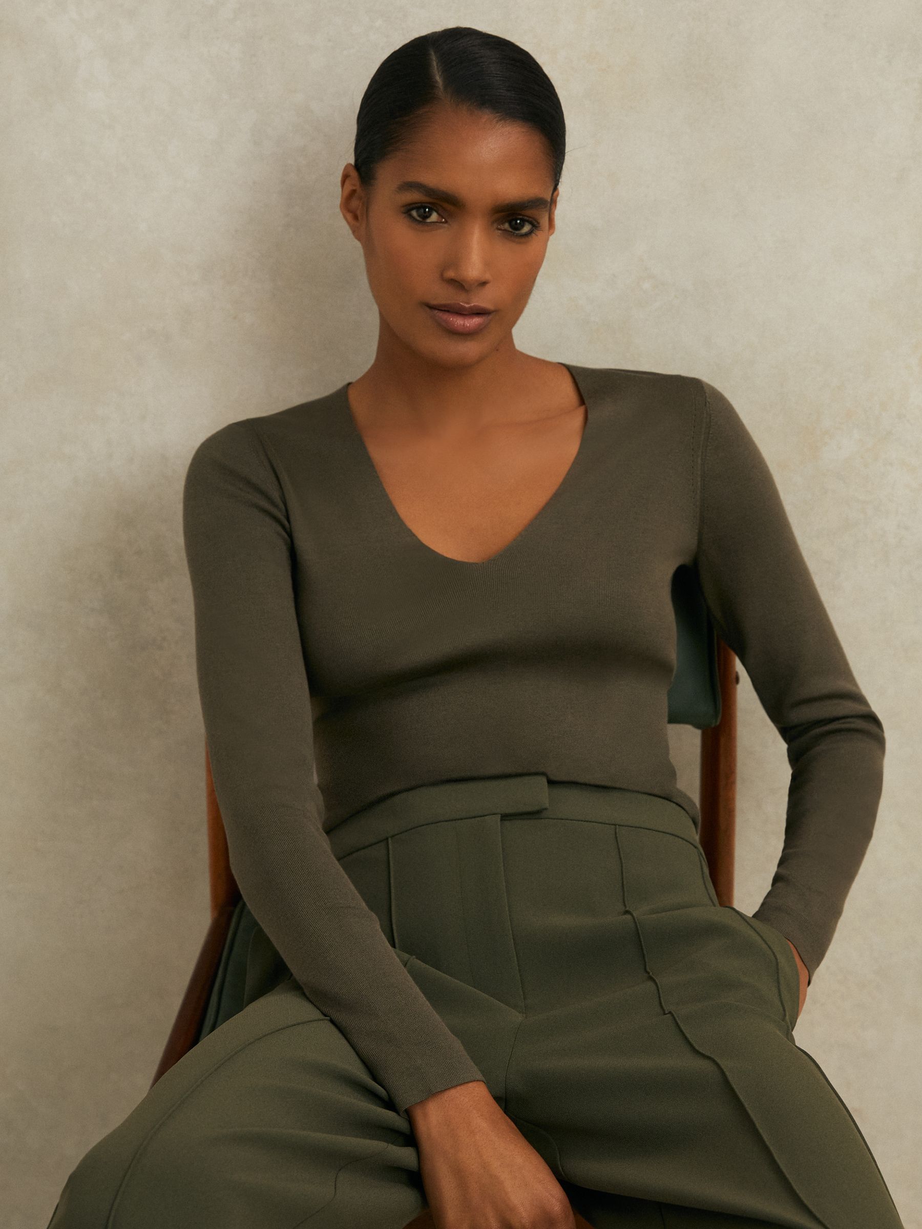 Atelier Knitted Silk-Blend Top in Khaki