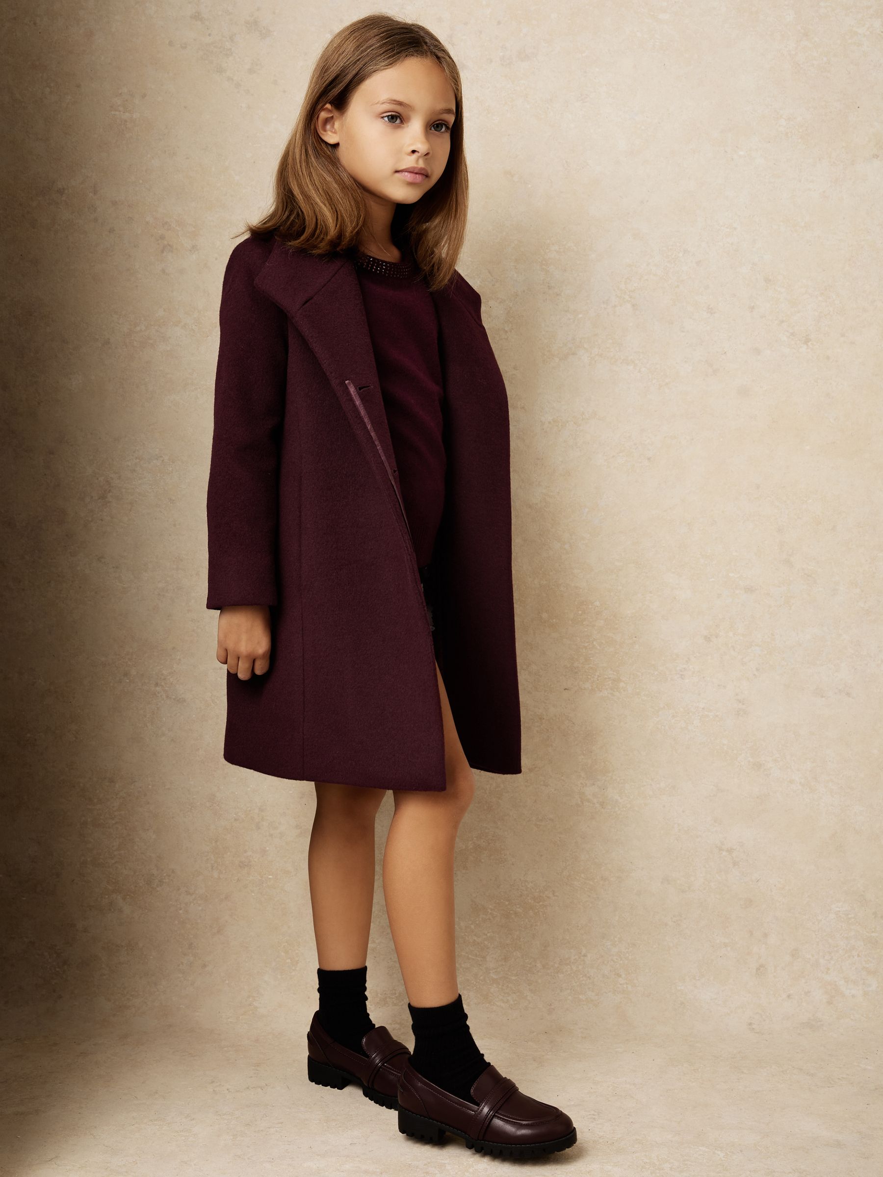 3-9 yrs Wool-Blend Funnel-Neck Coat in Burgundy