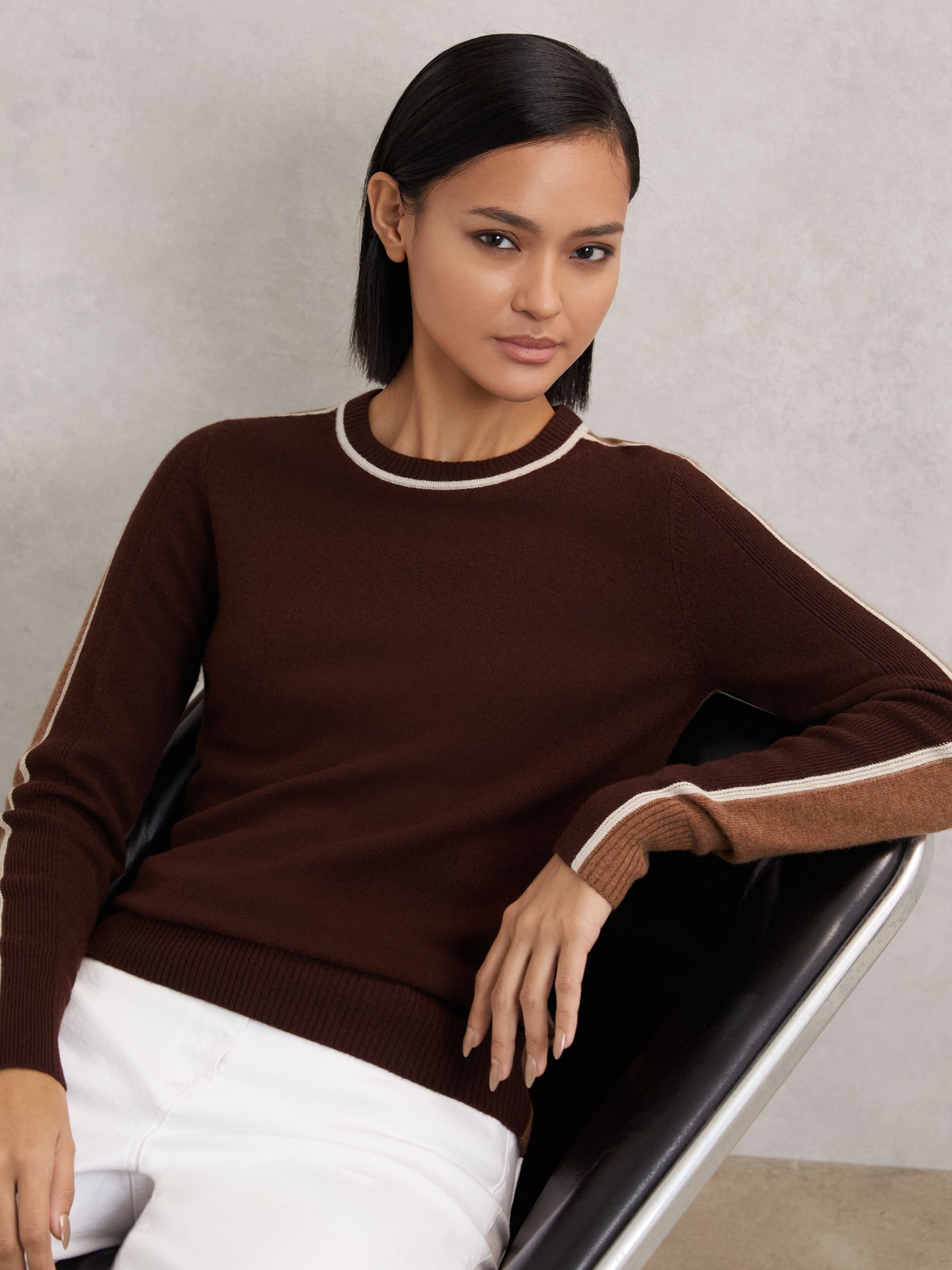 Wool-Blend Colour-Block Jumper With Cashmere in Cream/Neutral