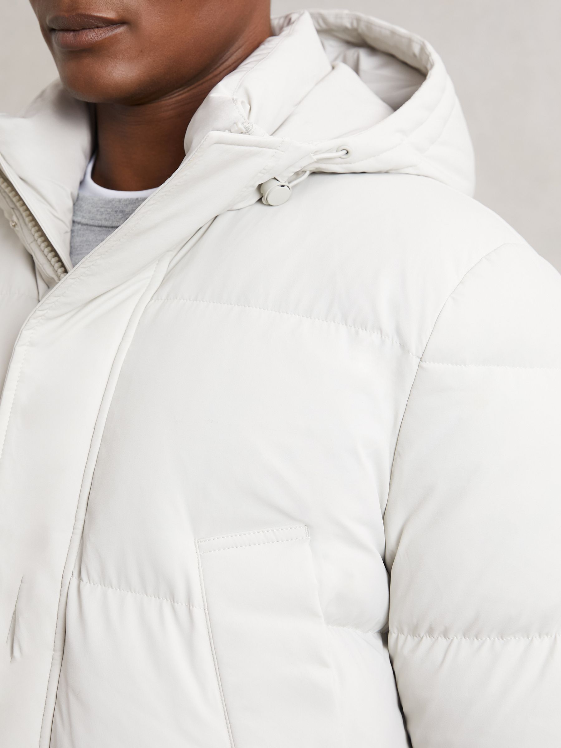 Longline Quilted Puffer Jacket in Light Stone