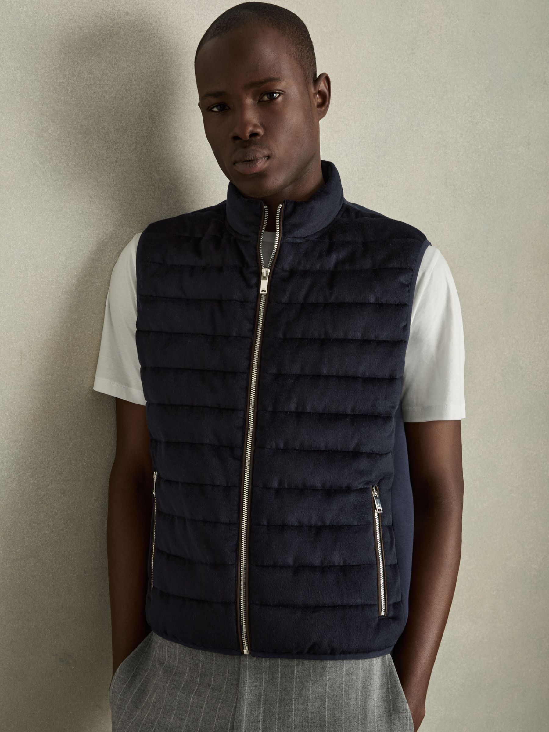 Brushed Jersey Quilted Gilet in Navy