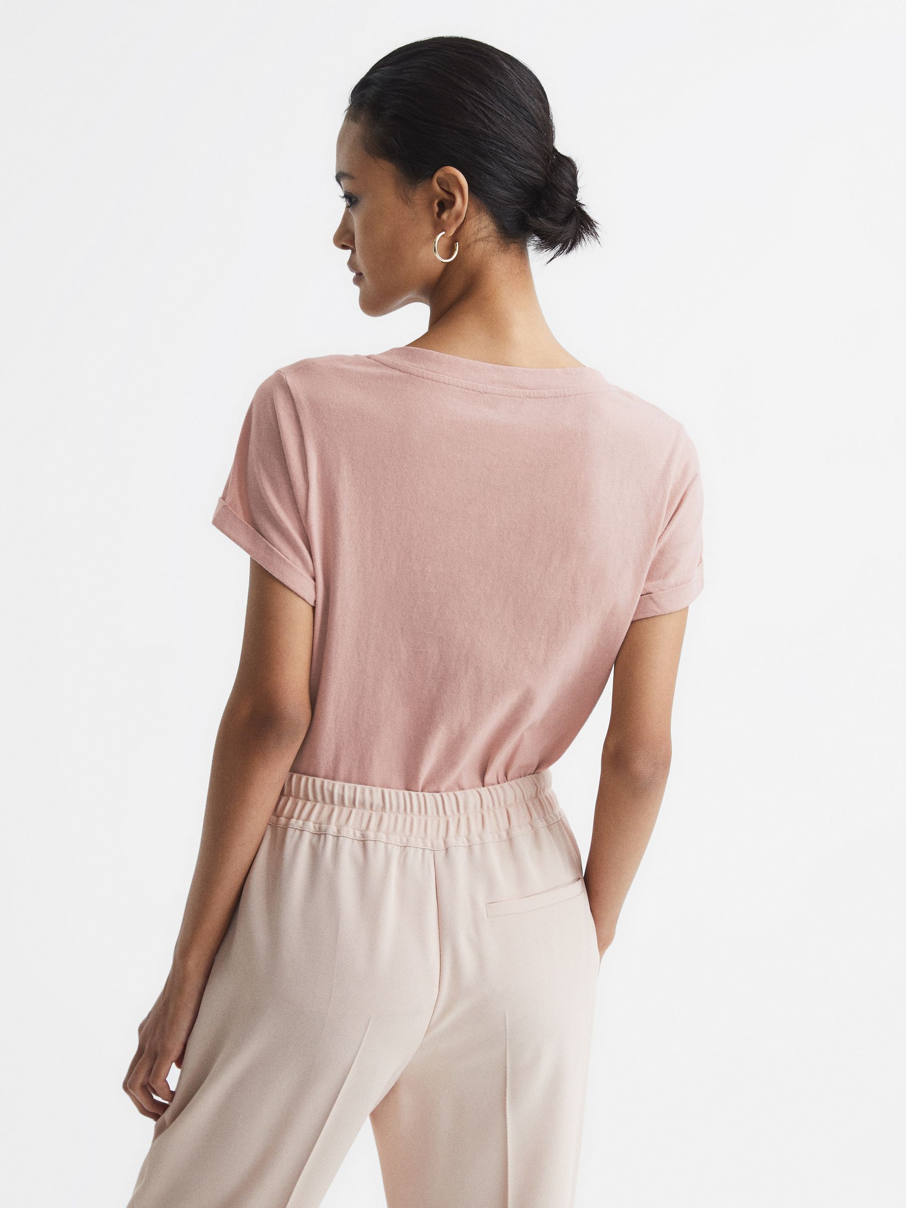 Cotton-Jersey V-Neck T-Shirt in Light Pink
