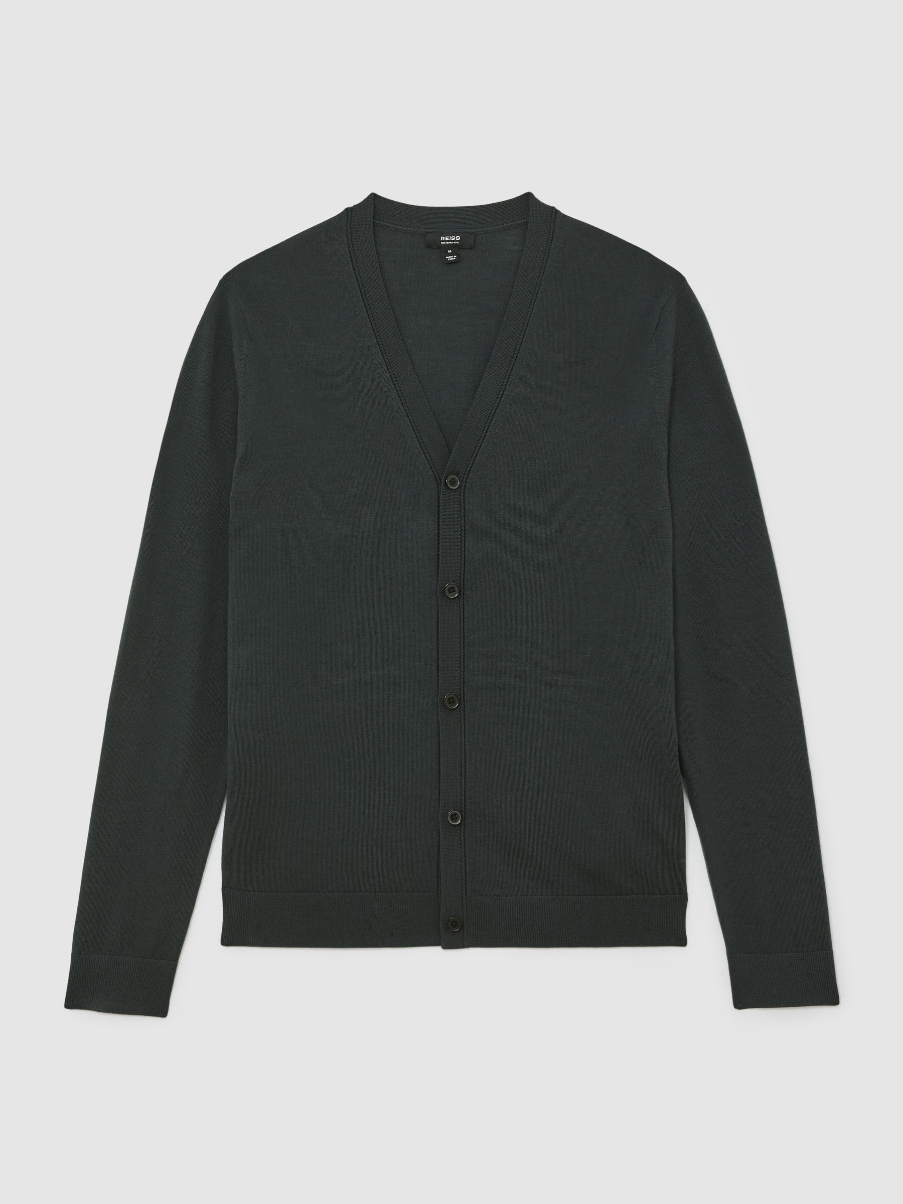 Merino Wool Button-Through Cardigan in Bottle Green