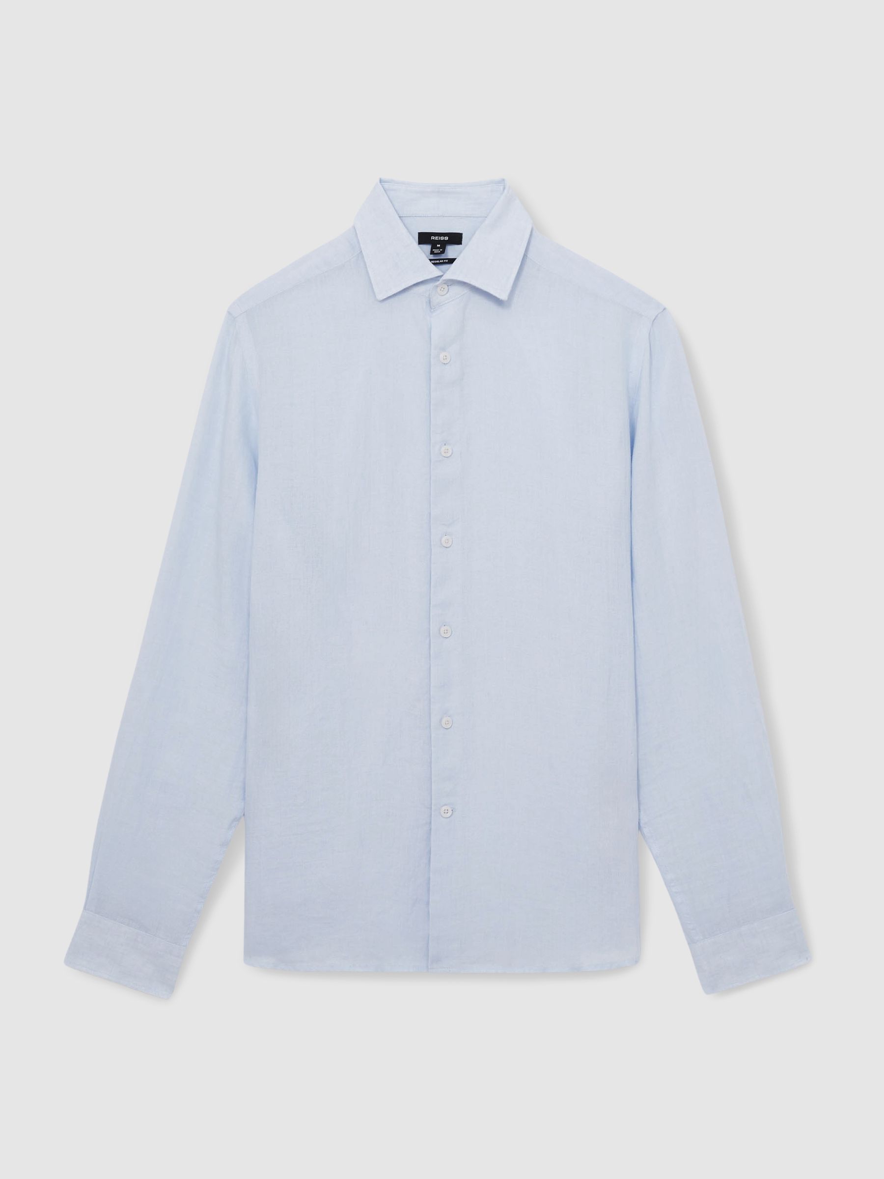 Linen Cutaway-Collar Shirt in Pale Blue