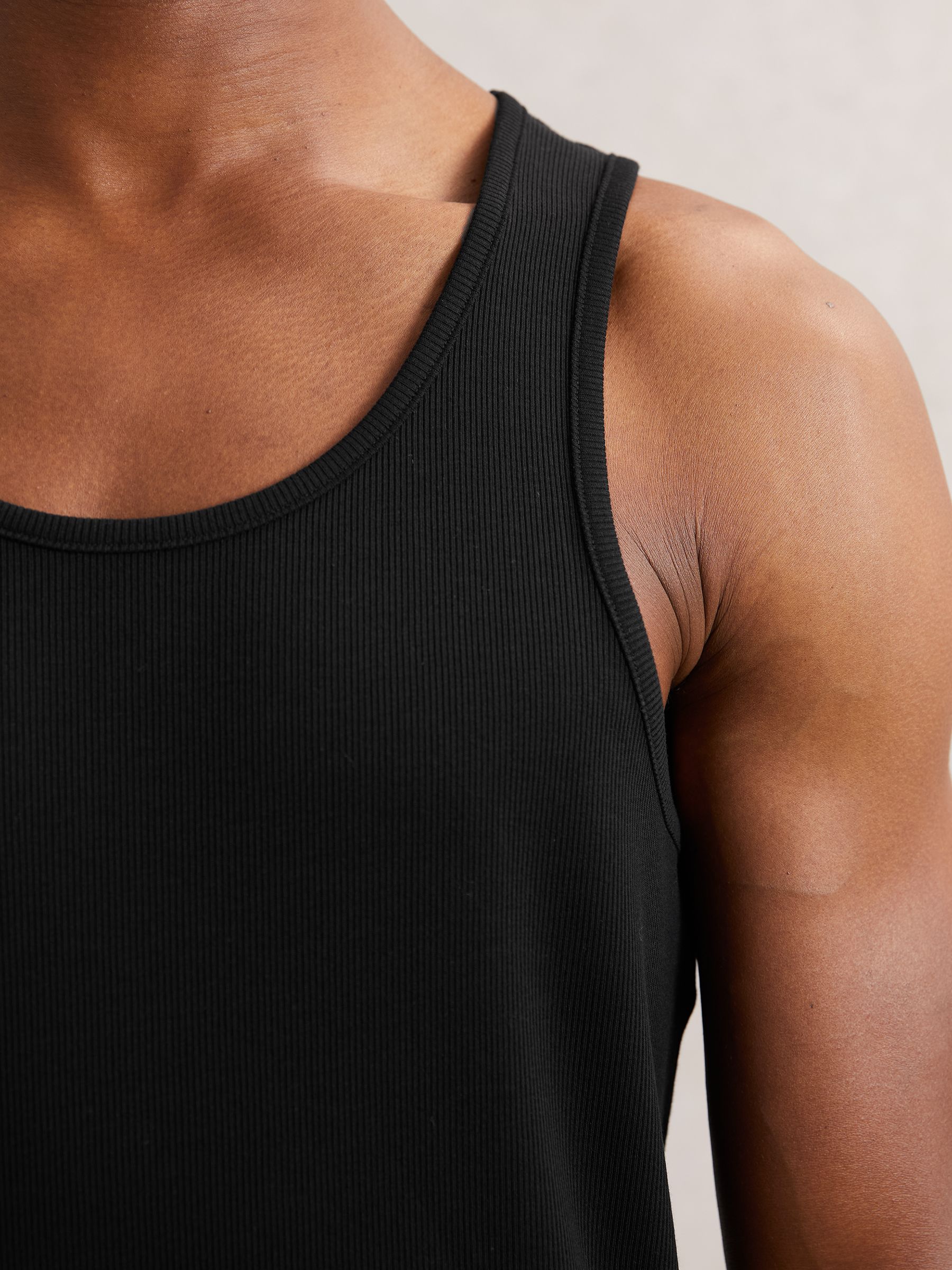 Stretch-Cotton Ribbed Vest in Black