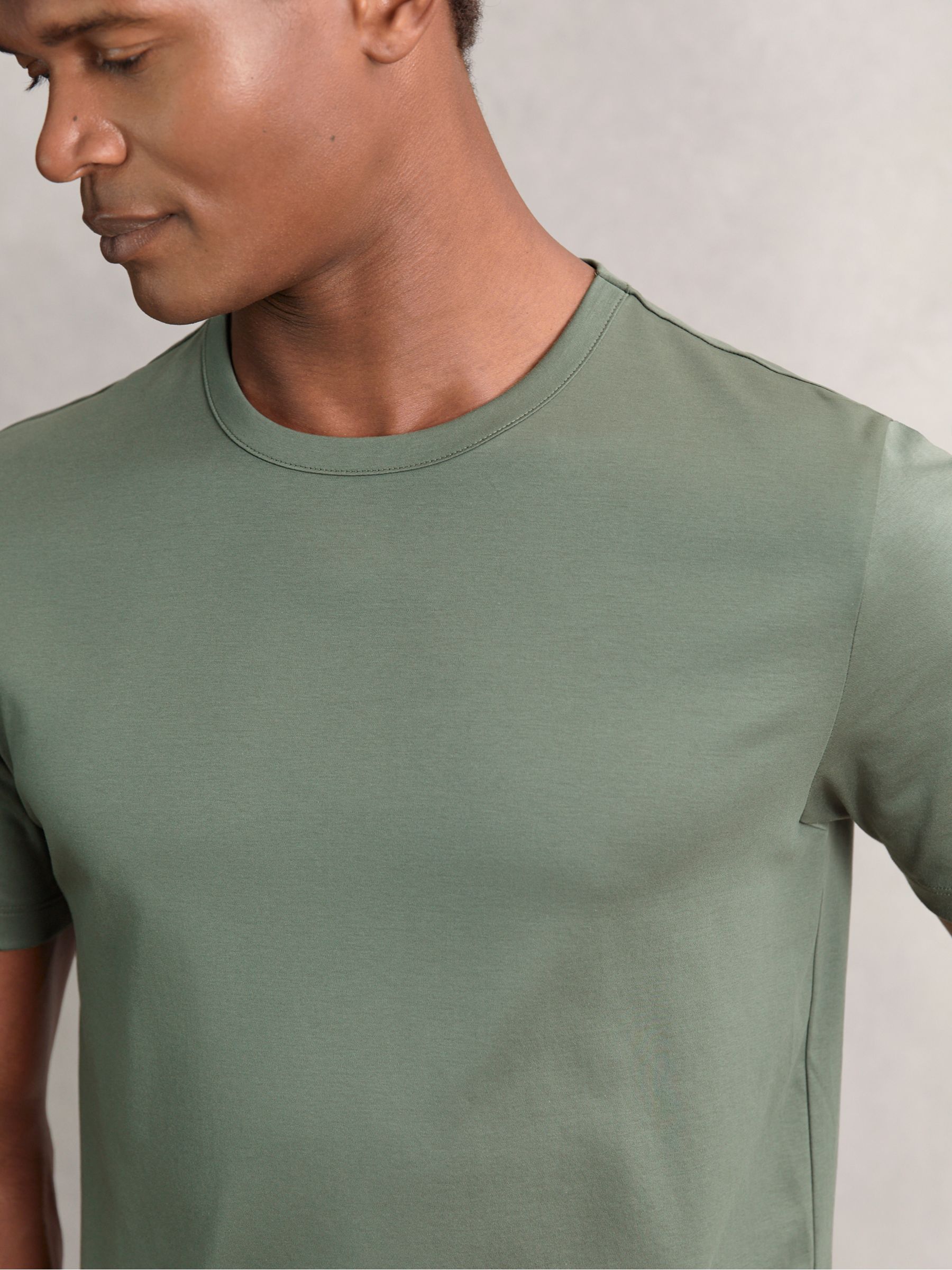 Airwater-Cotton Crew-Neck T-Shirt in Kale Green