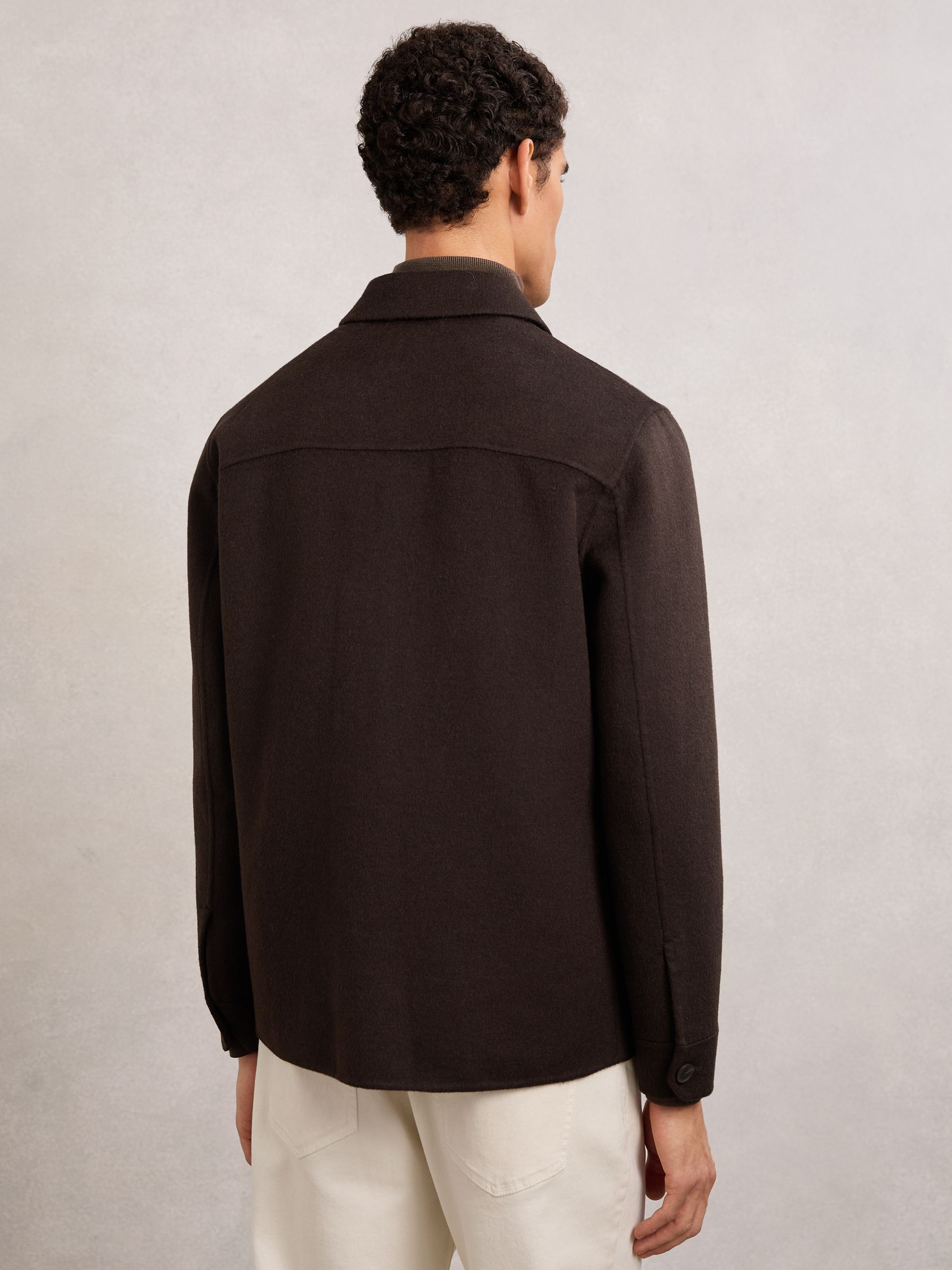 Wool-Blend Twin-Pocket Overshirt in Brown