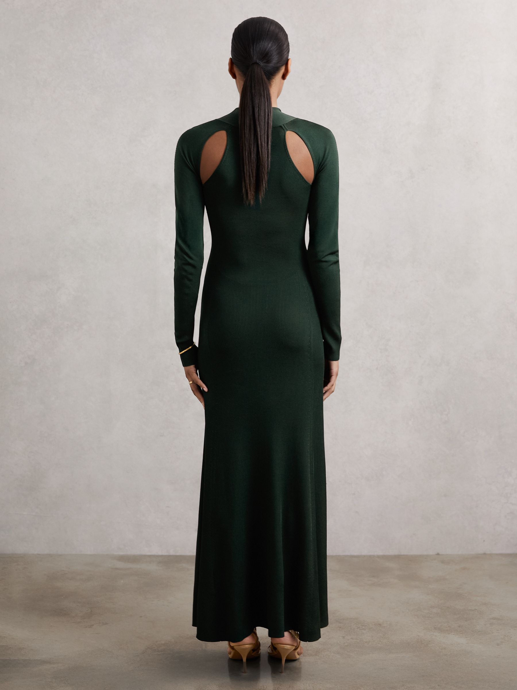 Petite Cut-Out Knitted Maxi Dress in Dark Green