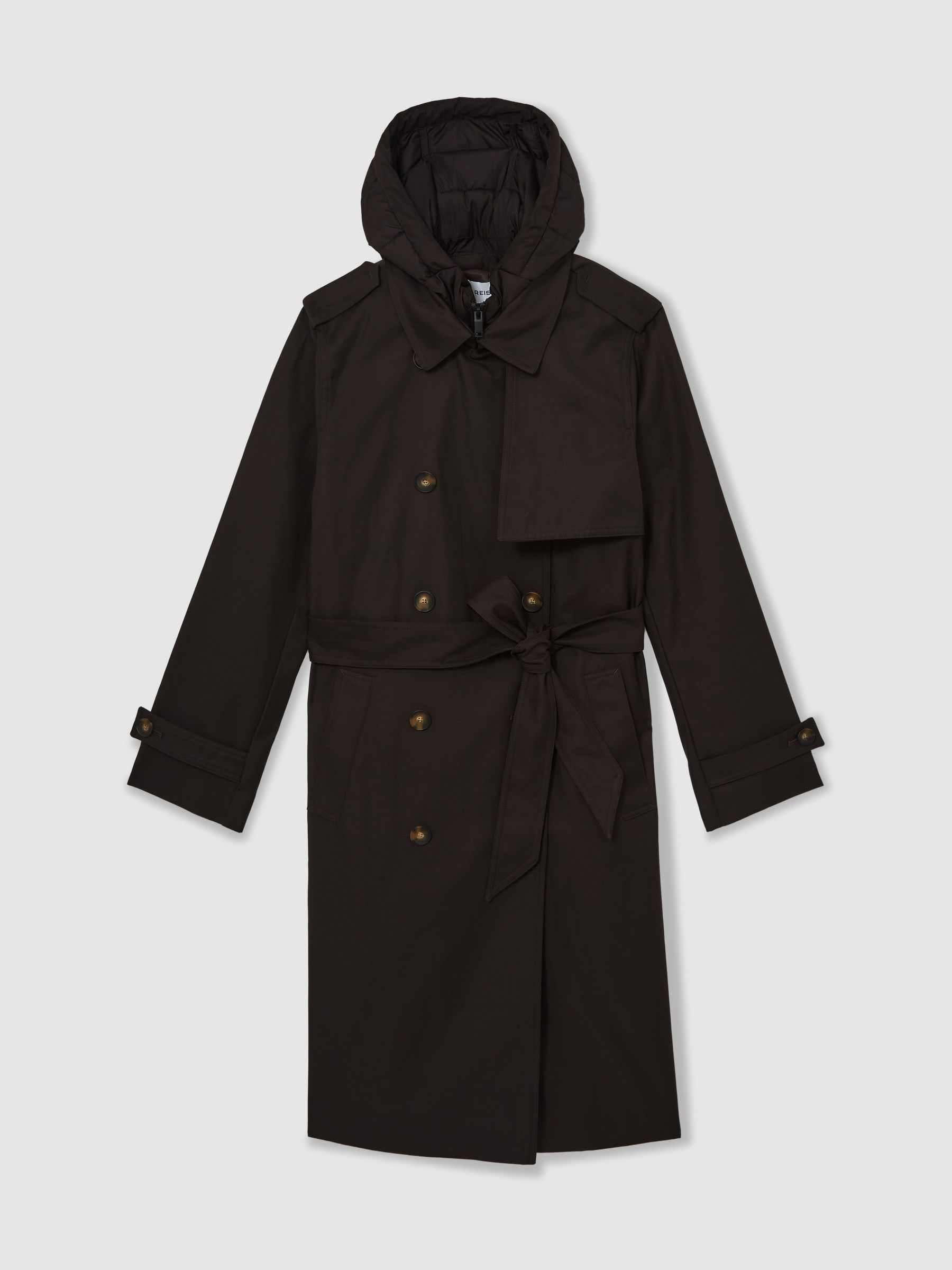 Hooded Insert Trench Coat in Chocolate Brown