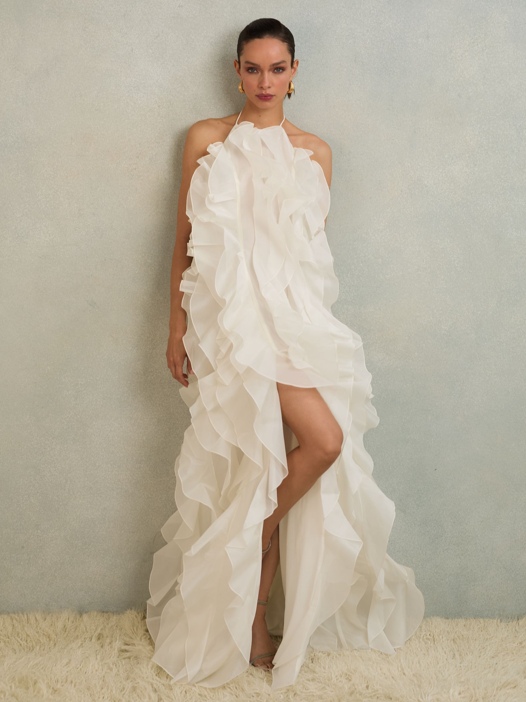 Atelier Silk-Organza Ruffle Maxi Dress in Off White