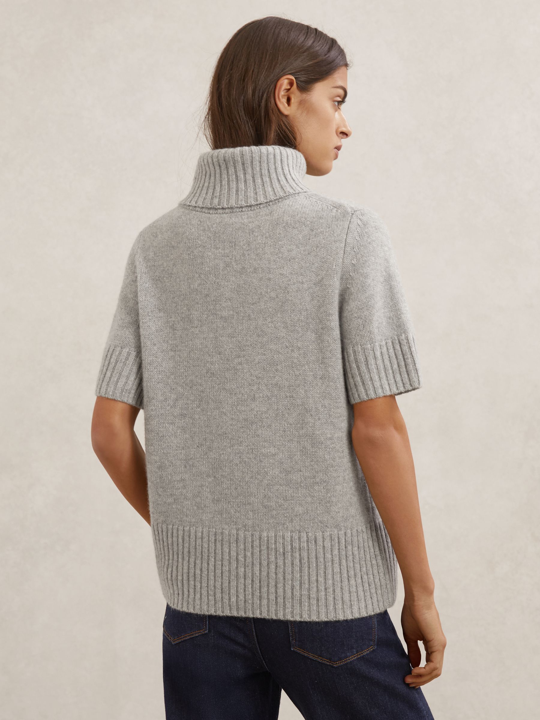 Cashmere Short-Sleeve Roll-Neck Jumper in Grey Marl