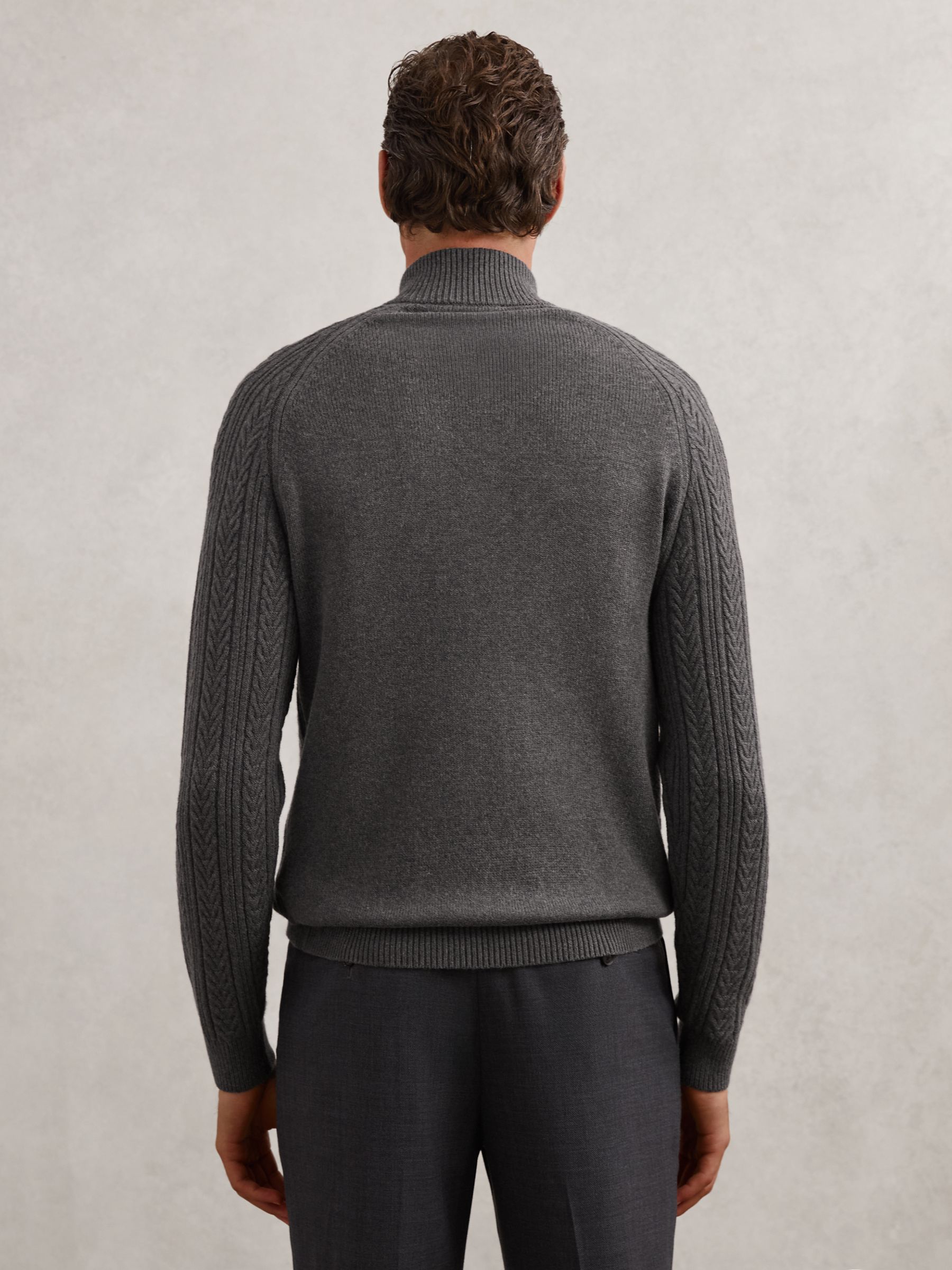 Cable-Knit Half-Zip Jumper with Wool in Mid Grey Melange