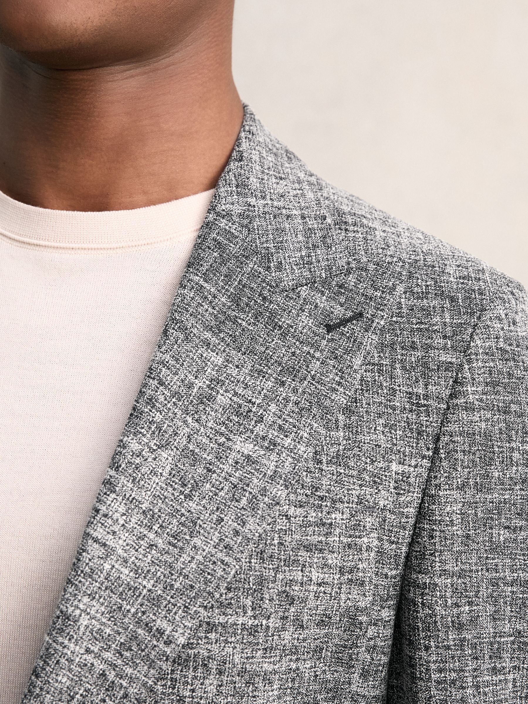 Single-Breasted Textured Mélange Blazer Slim-Fit in Navy Melange