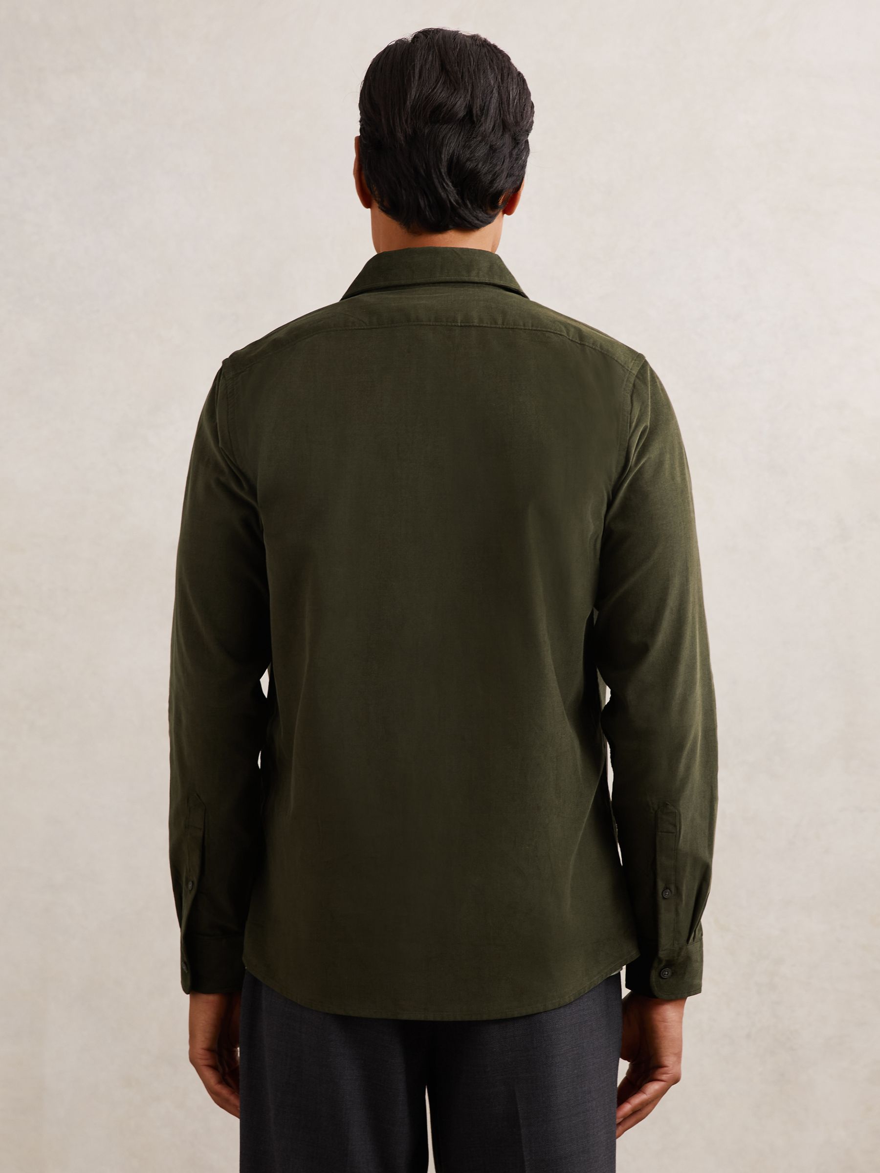 Cotton Corduroy Cutaway-Collar Shirt in Dark Green