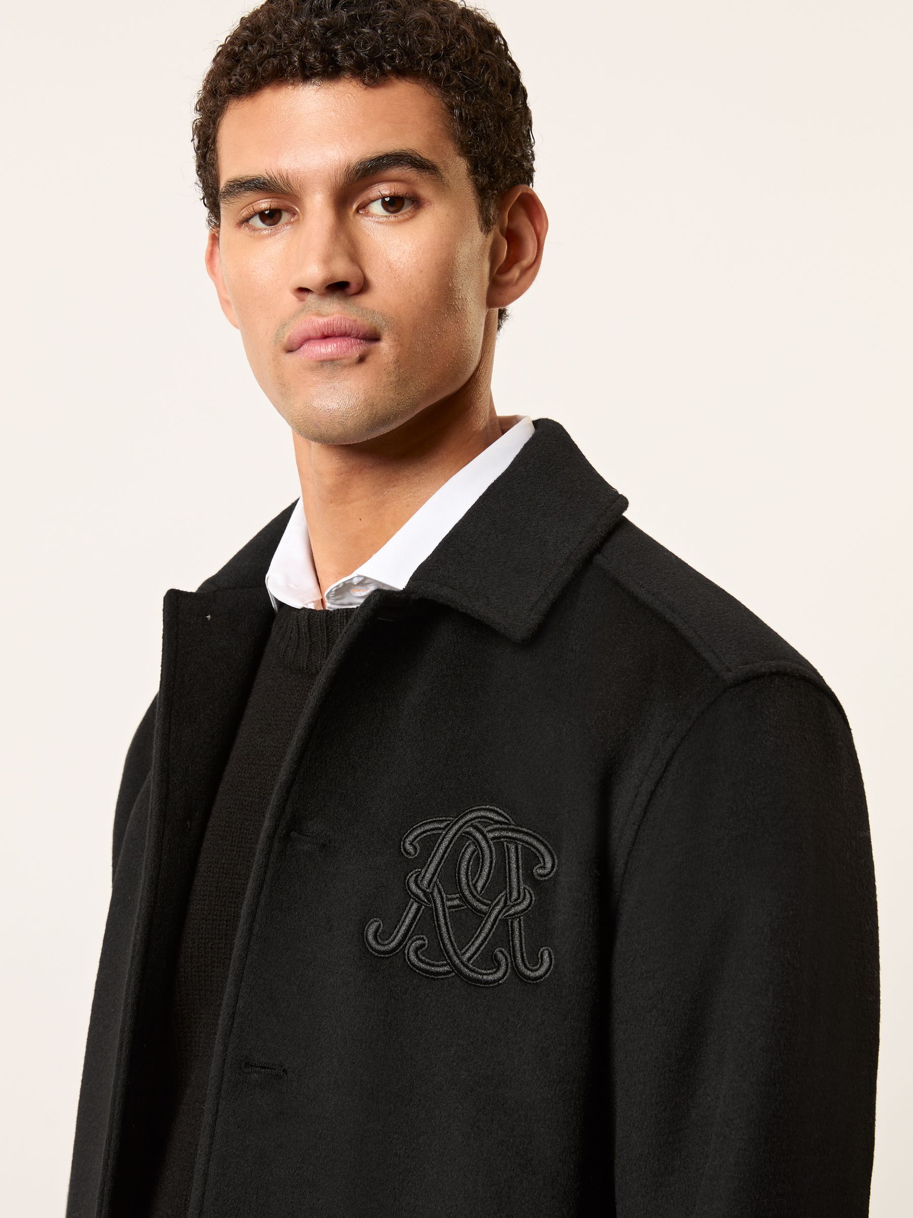 Monogram Wool-Blend Relaxed Overshirt in Black