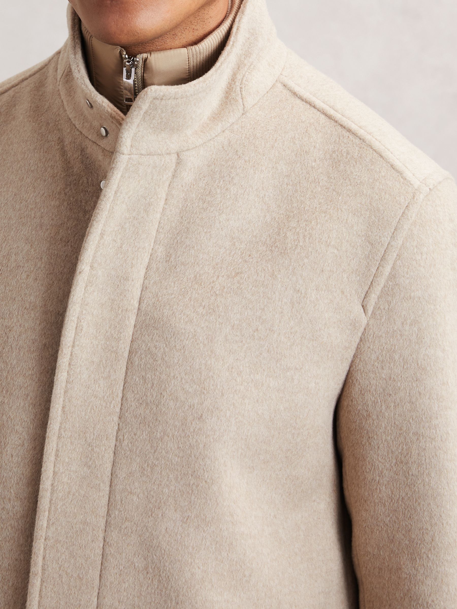 Wool-Blend Gilet-Insert Coat in Oatmeal Brown