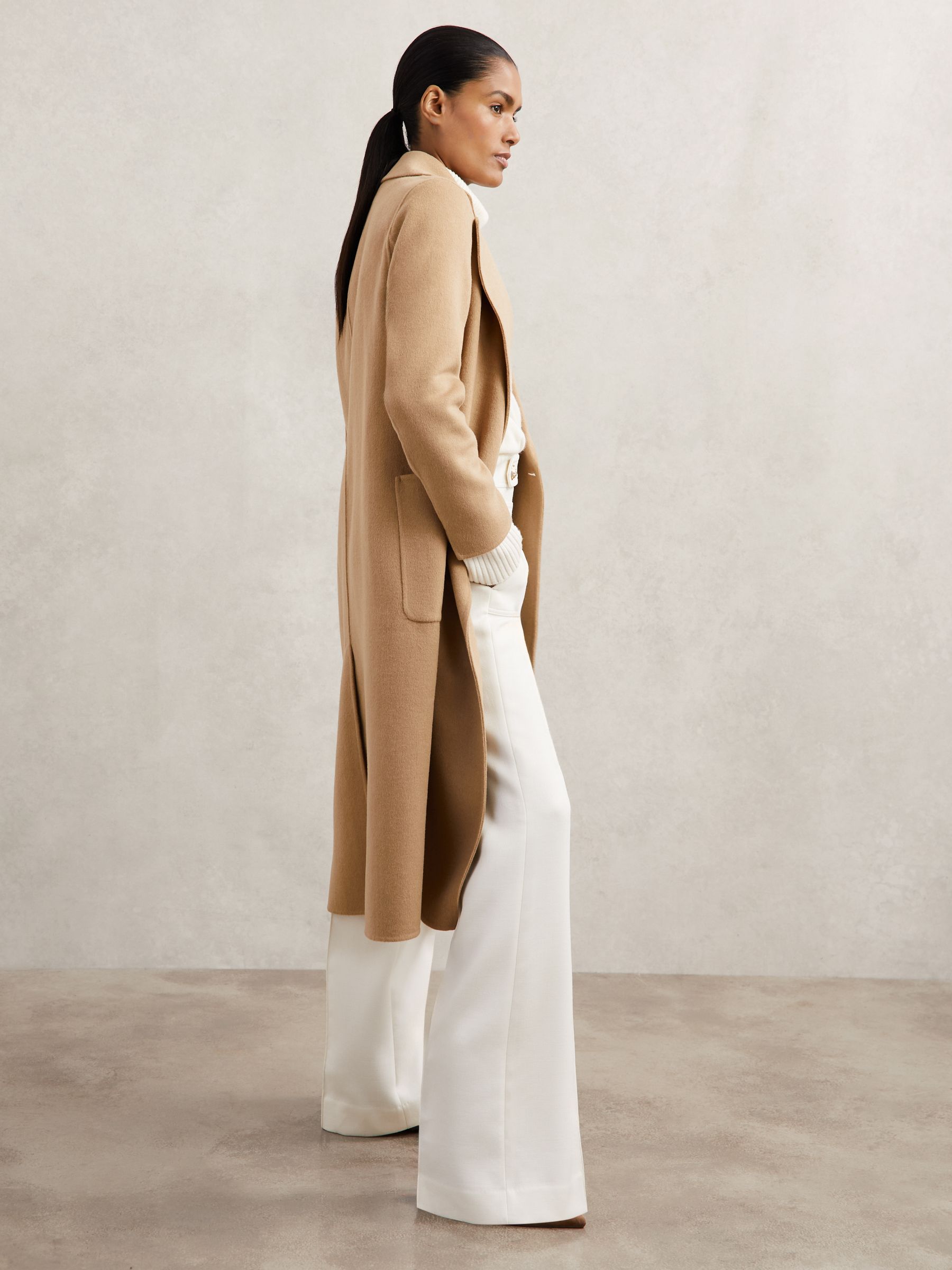 Double-Breasted Blindseam Coat Wool-Blend in Camel